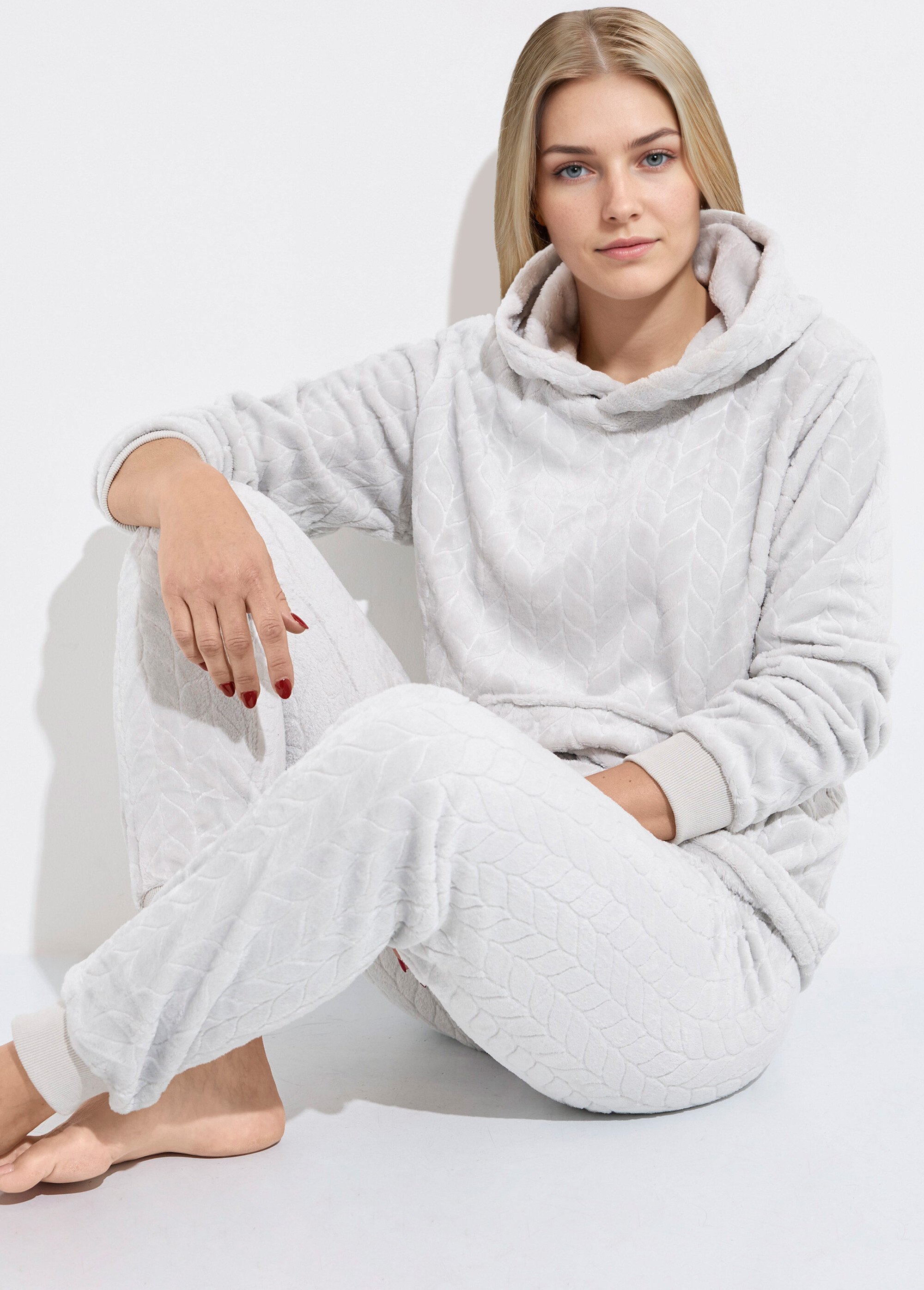 Pyjama chaud polaire avec haut sweat Femme Gris H-NPJ6629 MV1