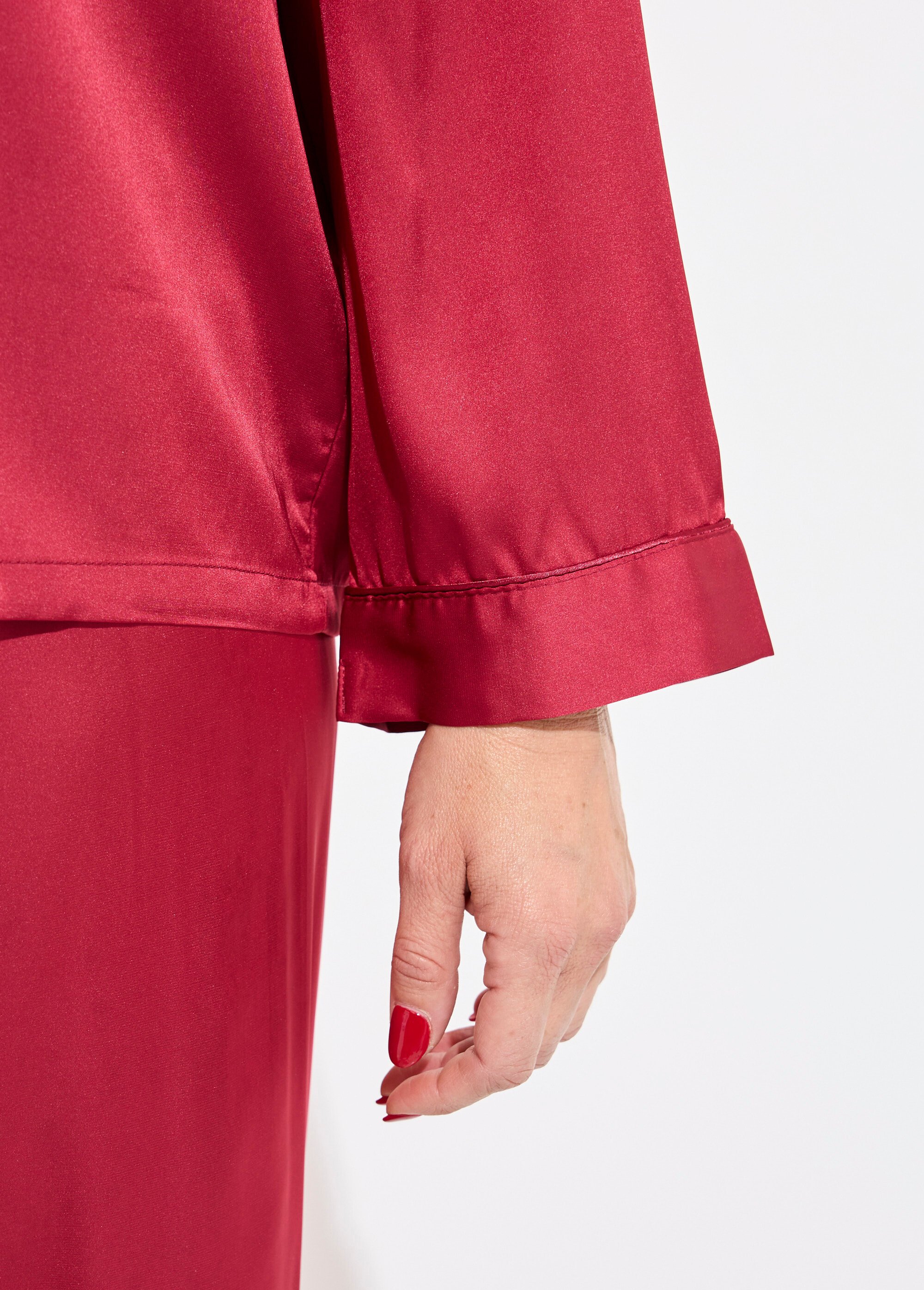 Pyjama long col tailleur en satin uni Femme Rouge H-N2101-01 DE2