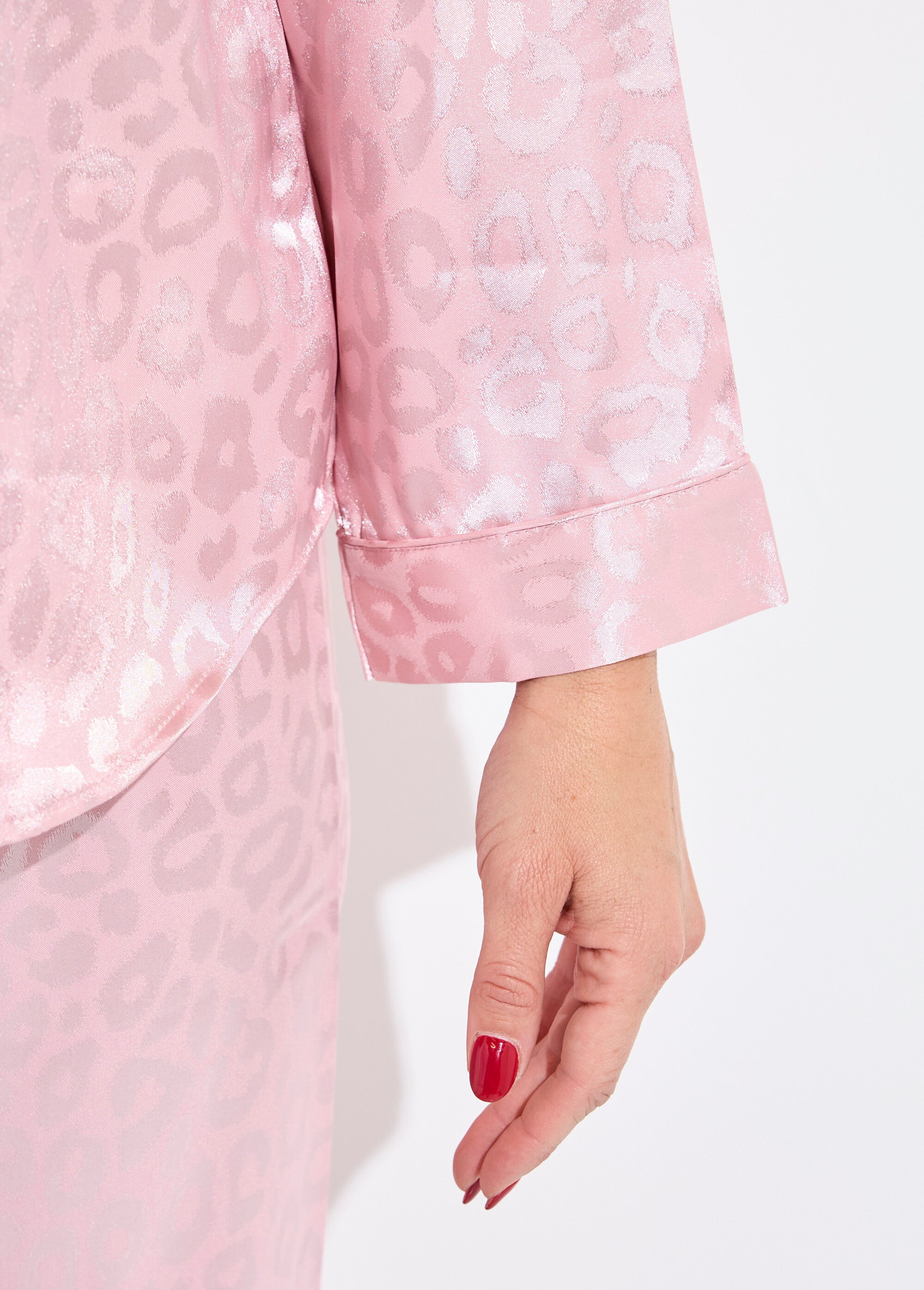 Pyjama long en satin motif léopard Femme Rose H-NT156 DE2