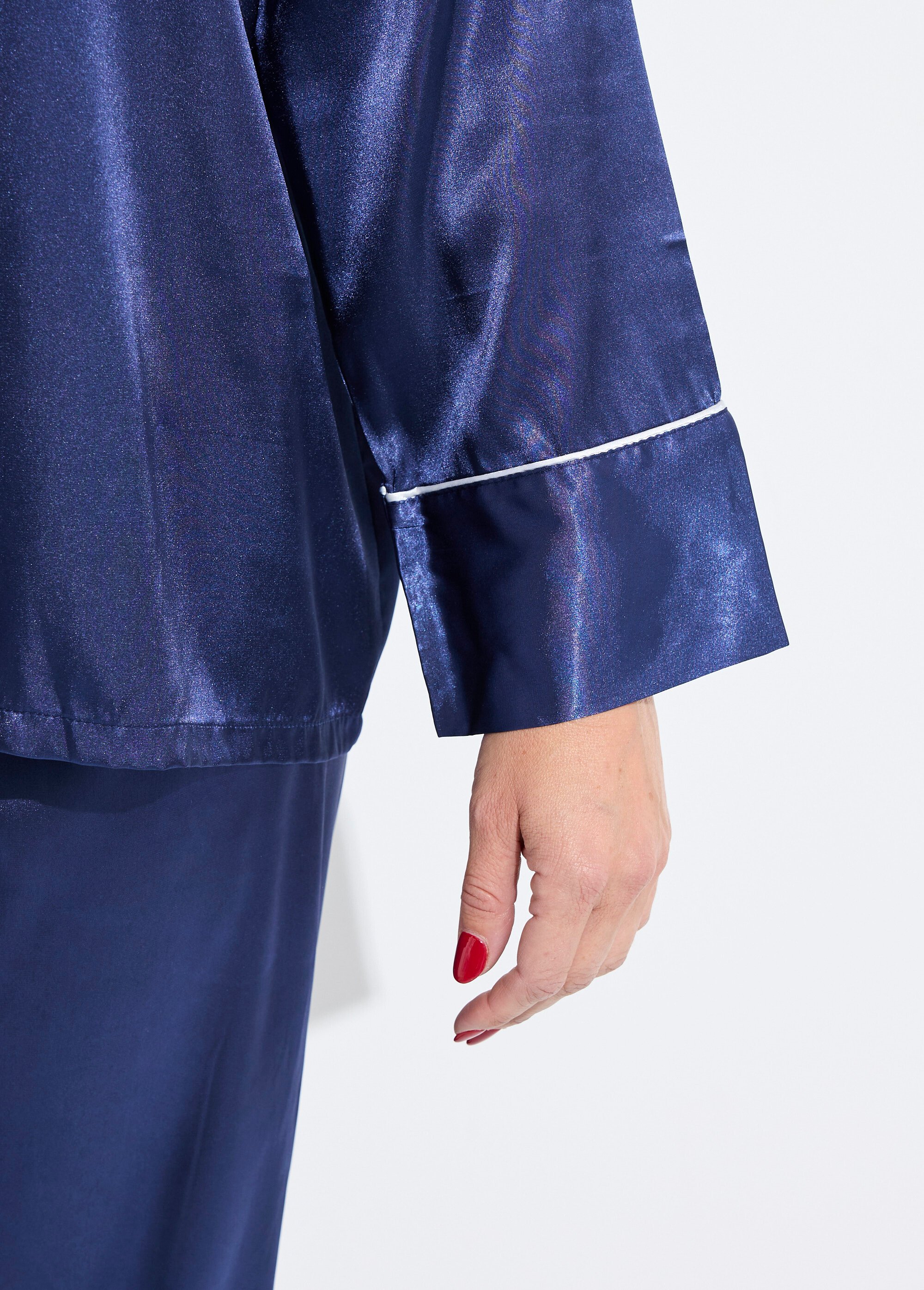 Pyjama long satin passepoil contrastant Femme Bleu H-NT137 DE2