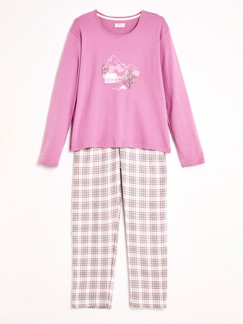 Pyjama pantalon chaud coton flanelle carreaux Femme Violet SOUFIO AP1