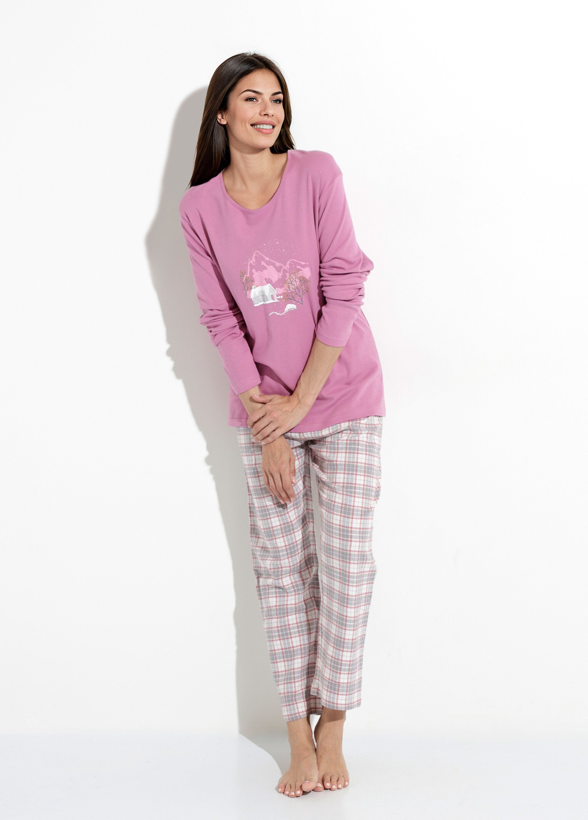 Pyjama pantalon chaud coton flanelle carreaux Femme Violet SOUFIO SF1