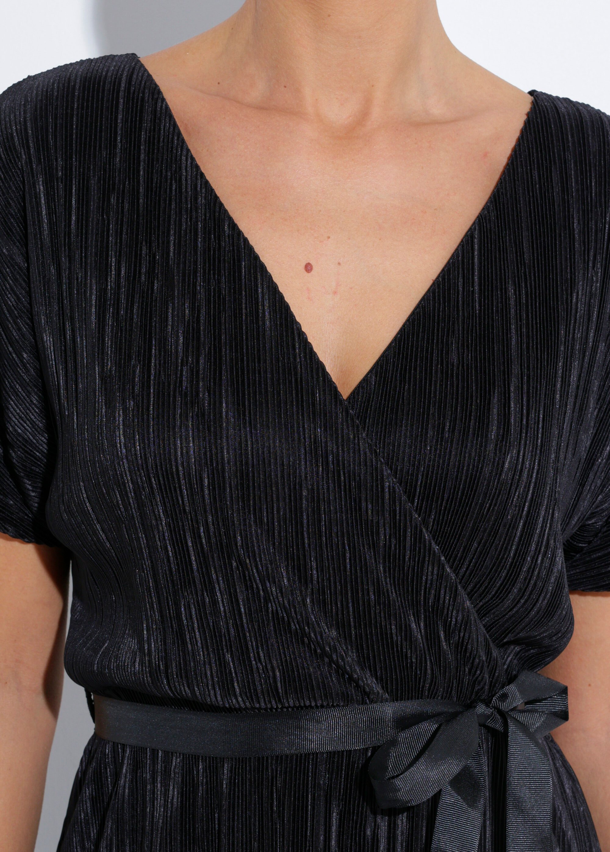 Robe chic plissée décolleté cache coeur Femme Noir TM-PLISSE DE1