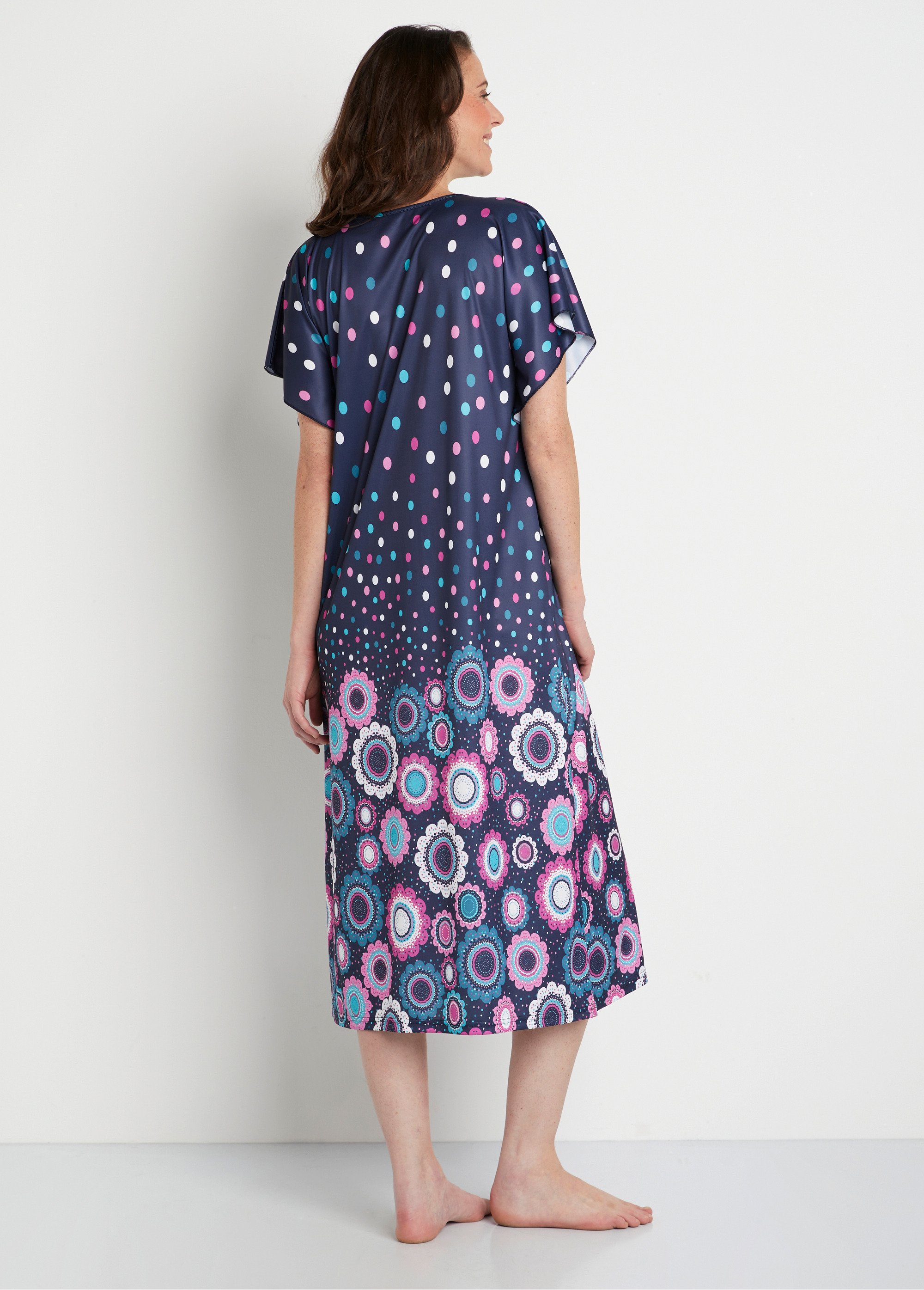 Robe d'hôtesse satiné antistatique fleuri