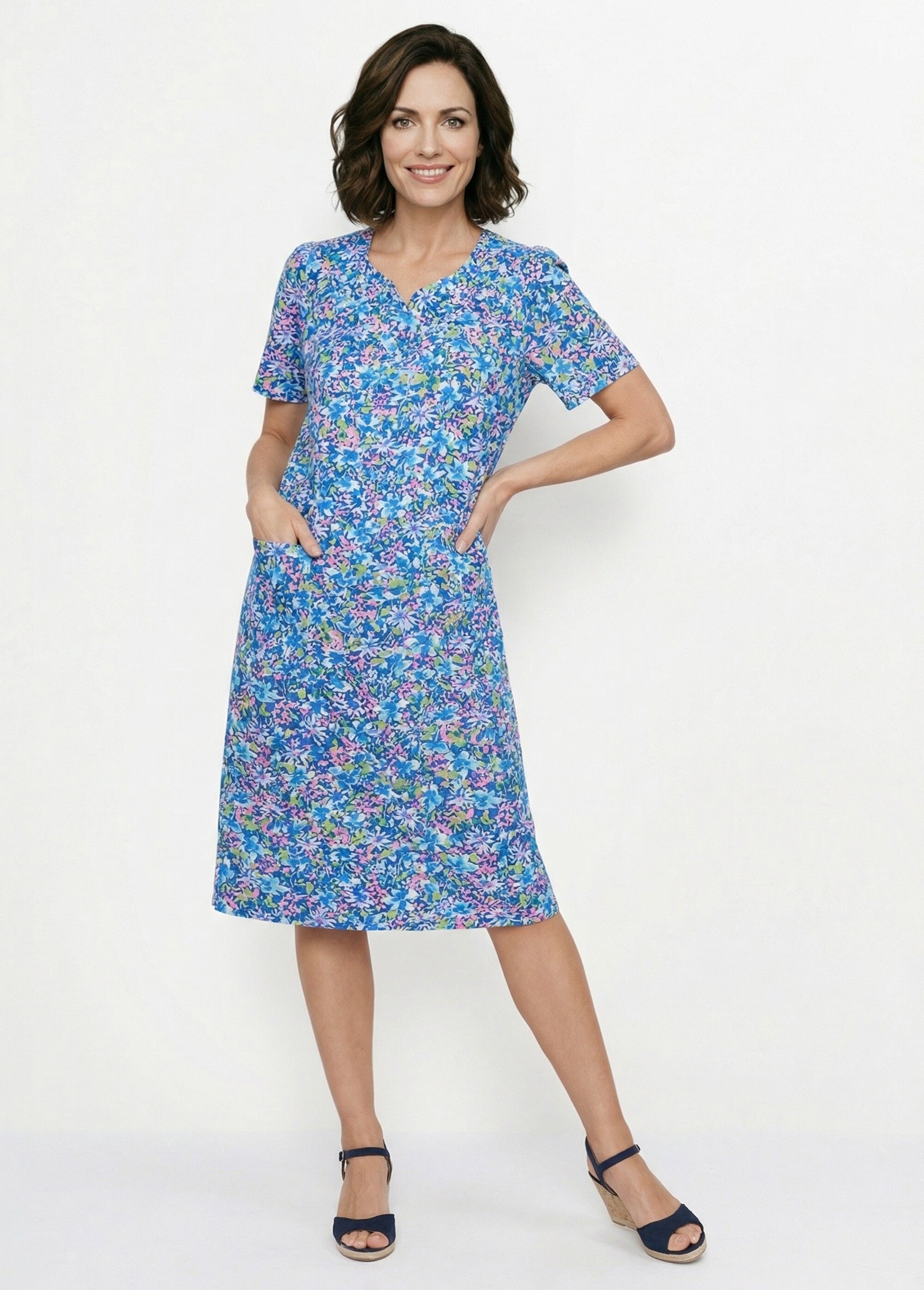 Robe-tablier mi-longue imprimée Femme Rose ANJOU MV1