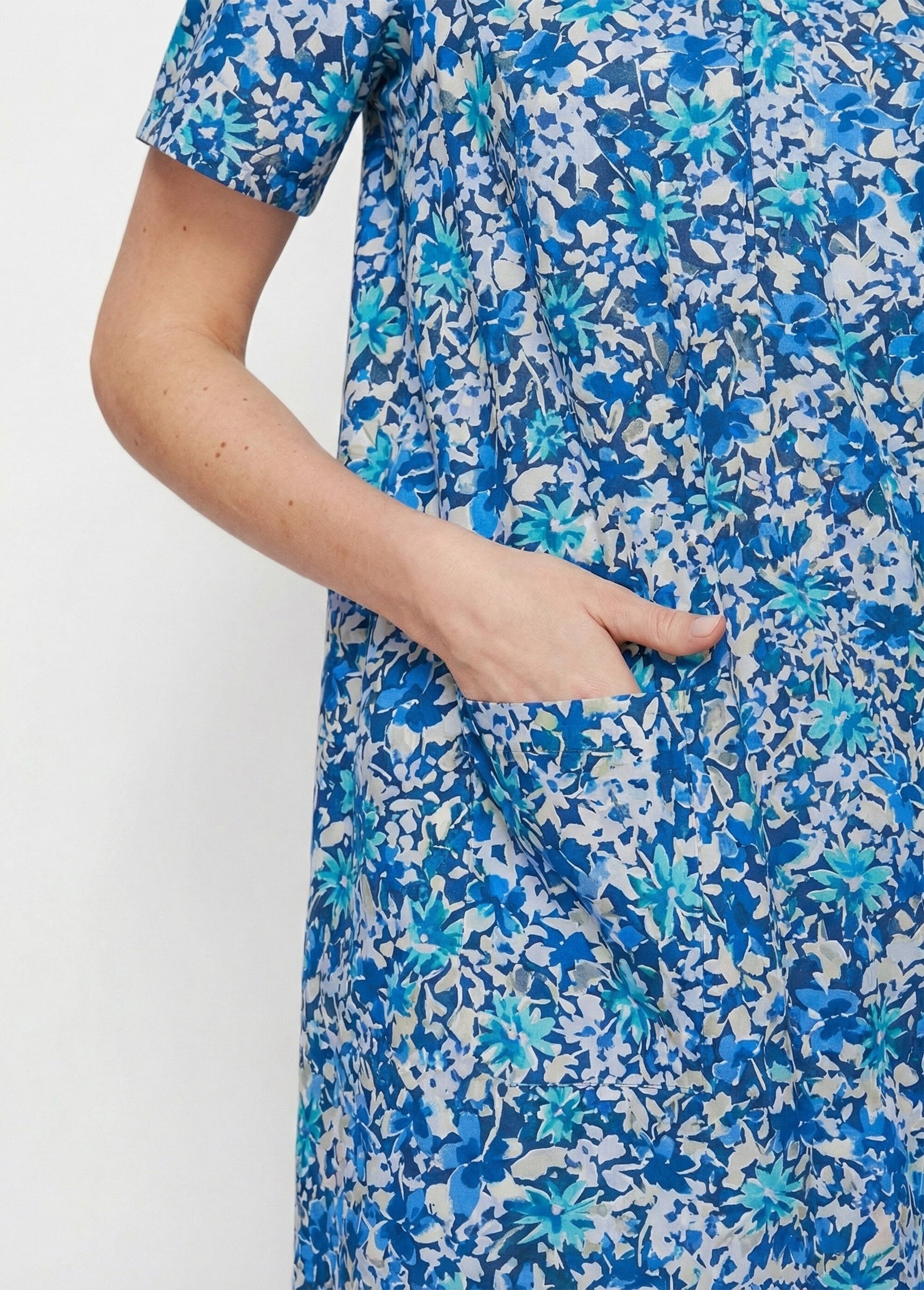 Robe-tablier mi-longue imprimée Femme Bleu ANJOU DE2