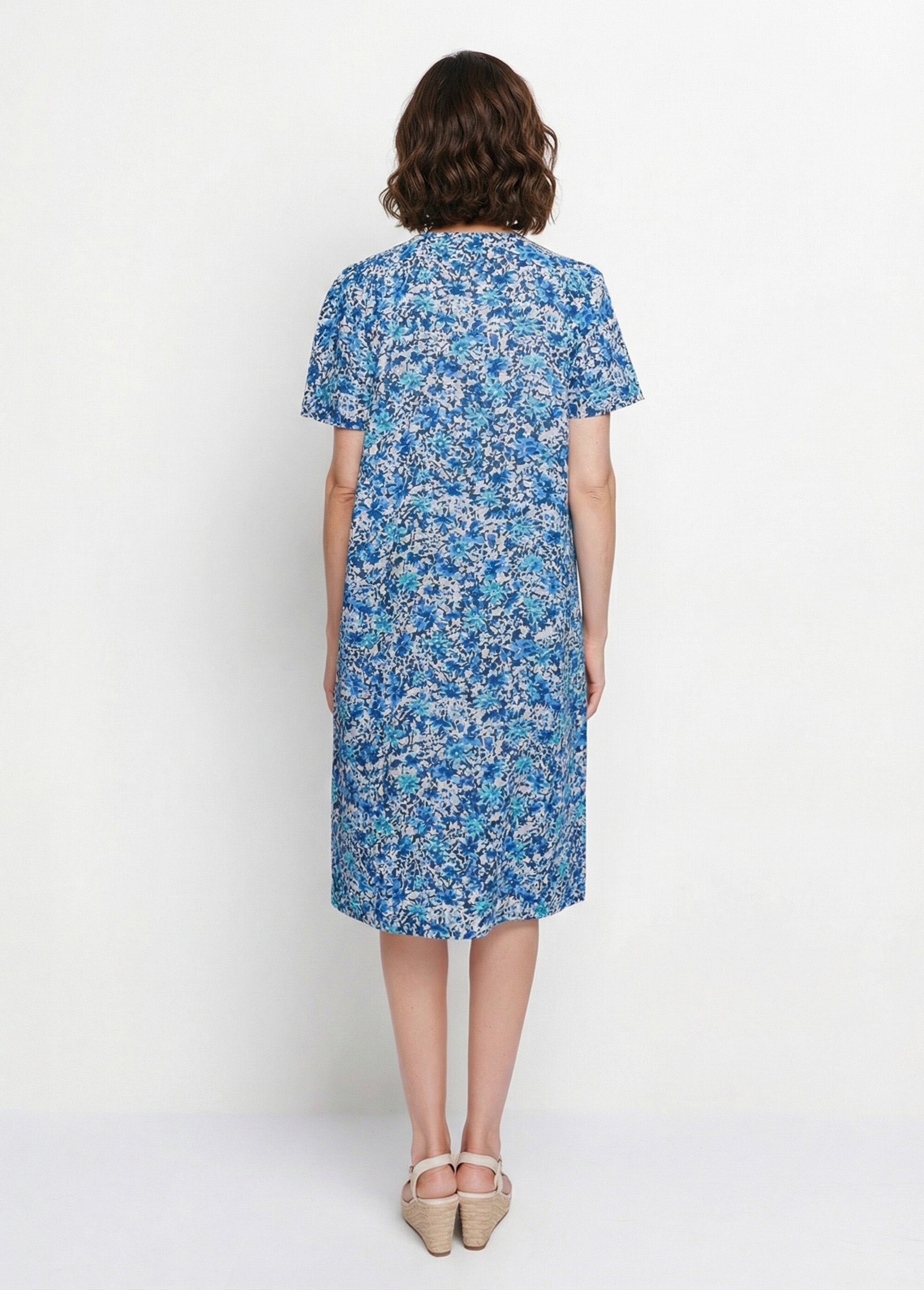 Robe-tablier mi-longue imprimée Femme Bleu ANJOU DO1