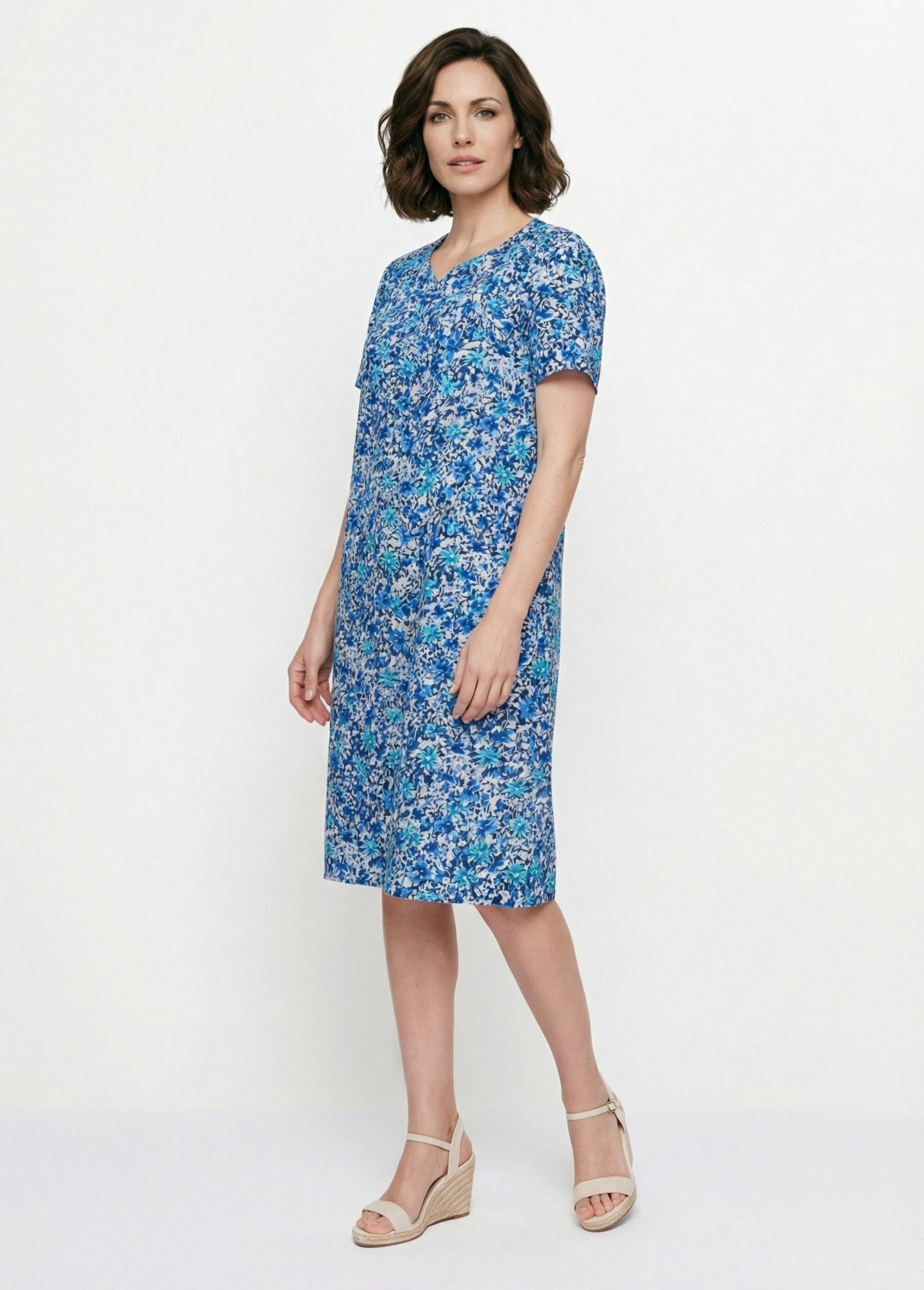 Robe-tablier mi-longue imprimée Femme Bleu ANJOU FA1