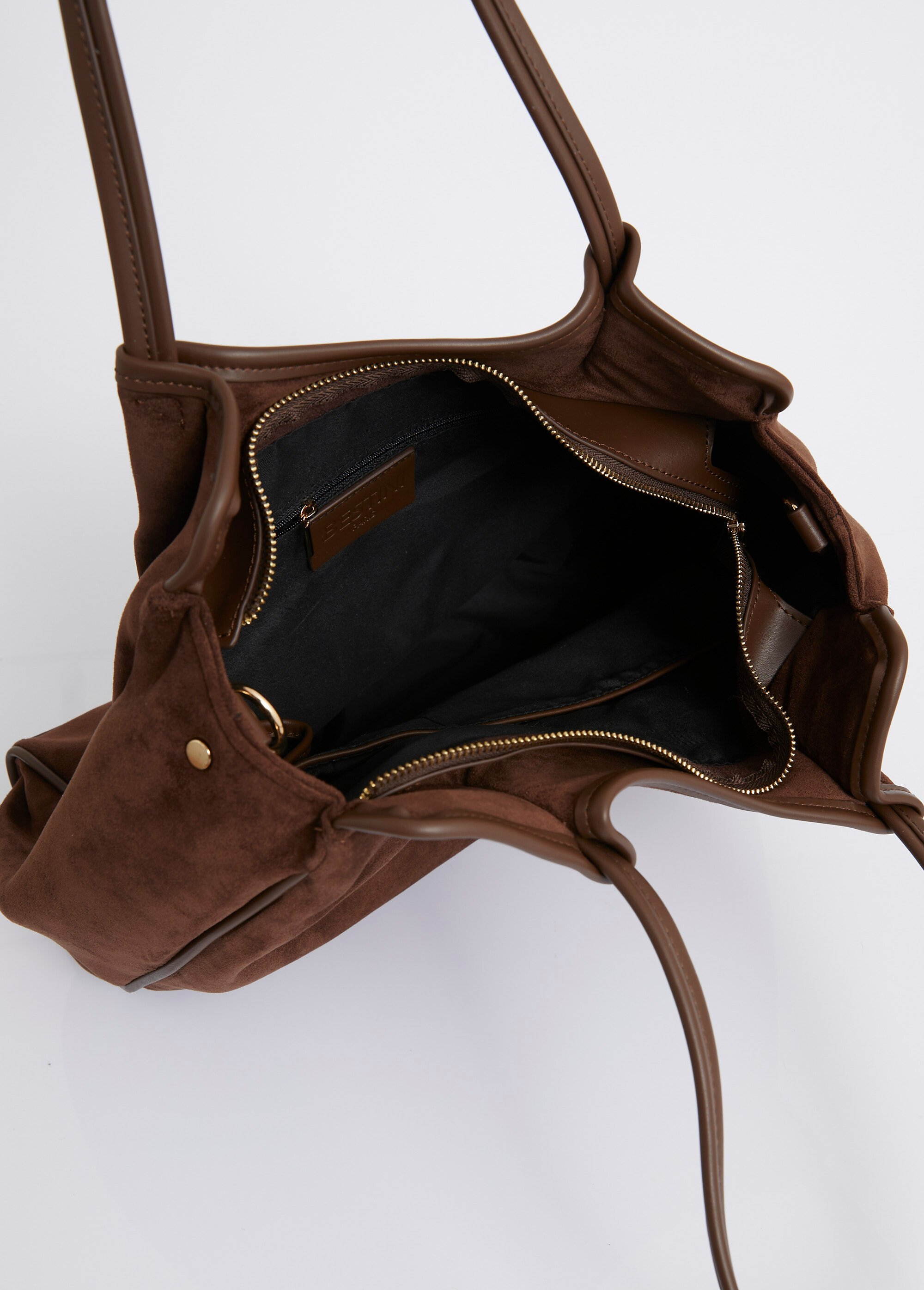 Sac shopping en suédine et simili cuir Femme Marron MIM692590-3 DE2