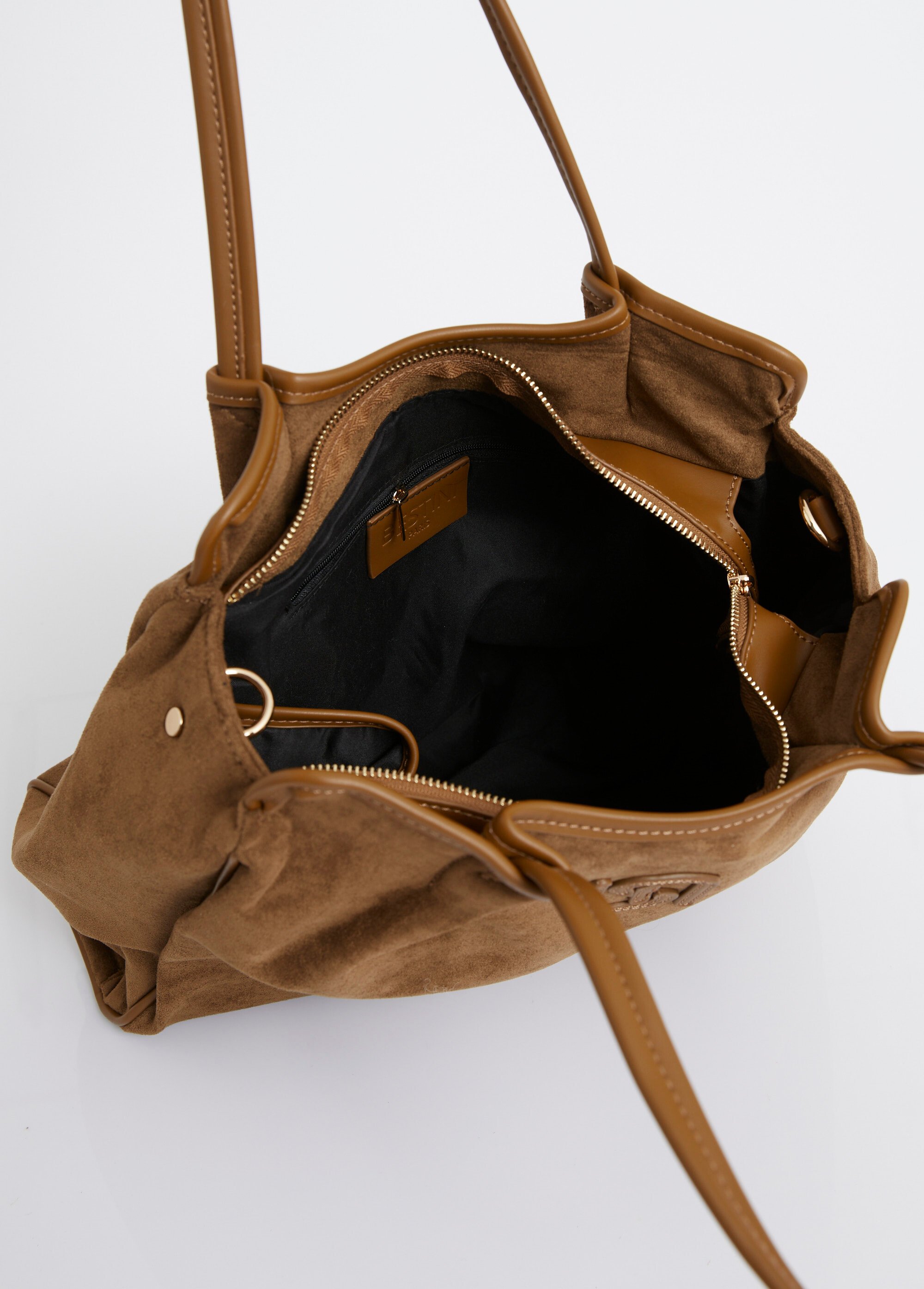 Sac shopping en suédine et simili cuir Femme Beige MIM692590-3 DE2