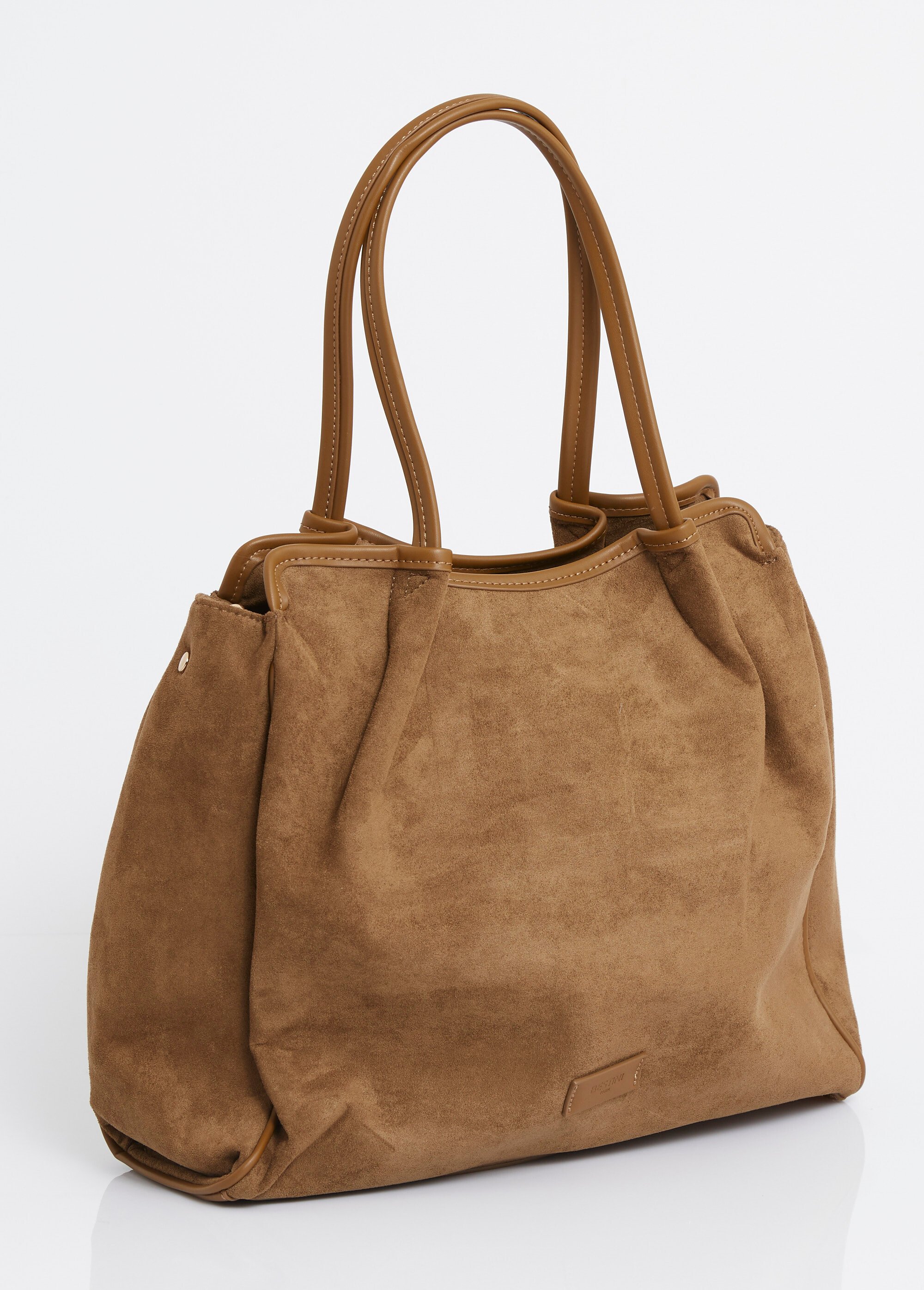Sac shopping en suédine et simili cuir Femme Beige MIM692590-3 DO1