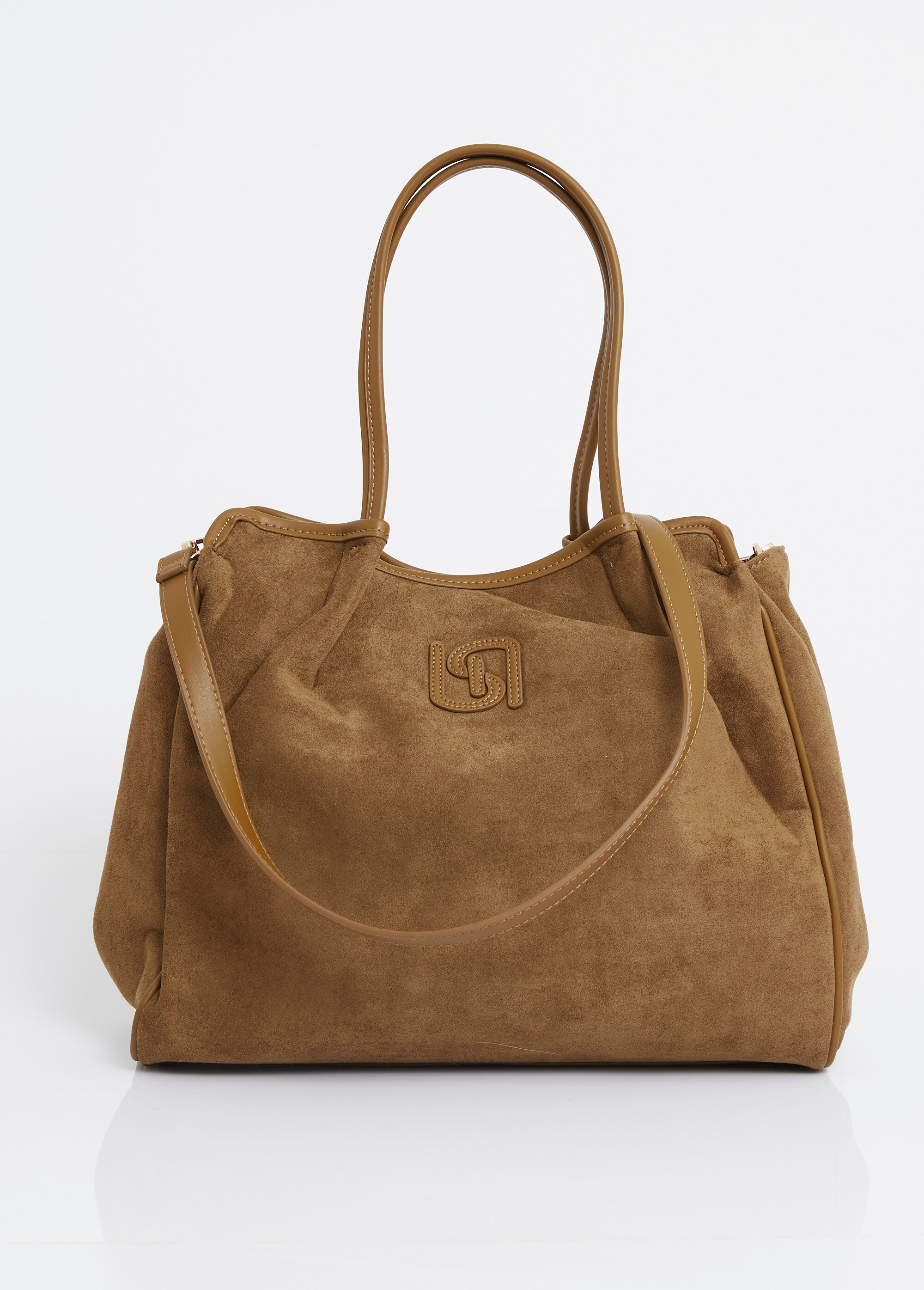 Sac shopping en suédine et simili cuir Femme Beige MIM692590-3 FA1