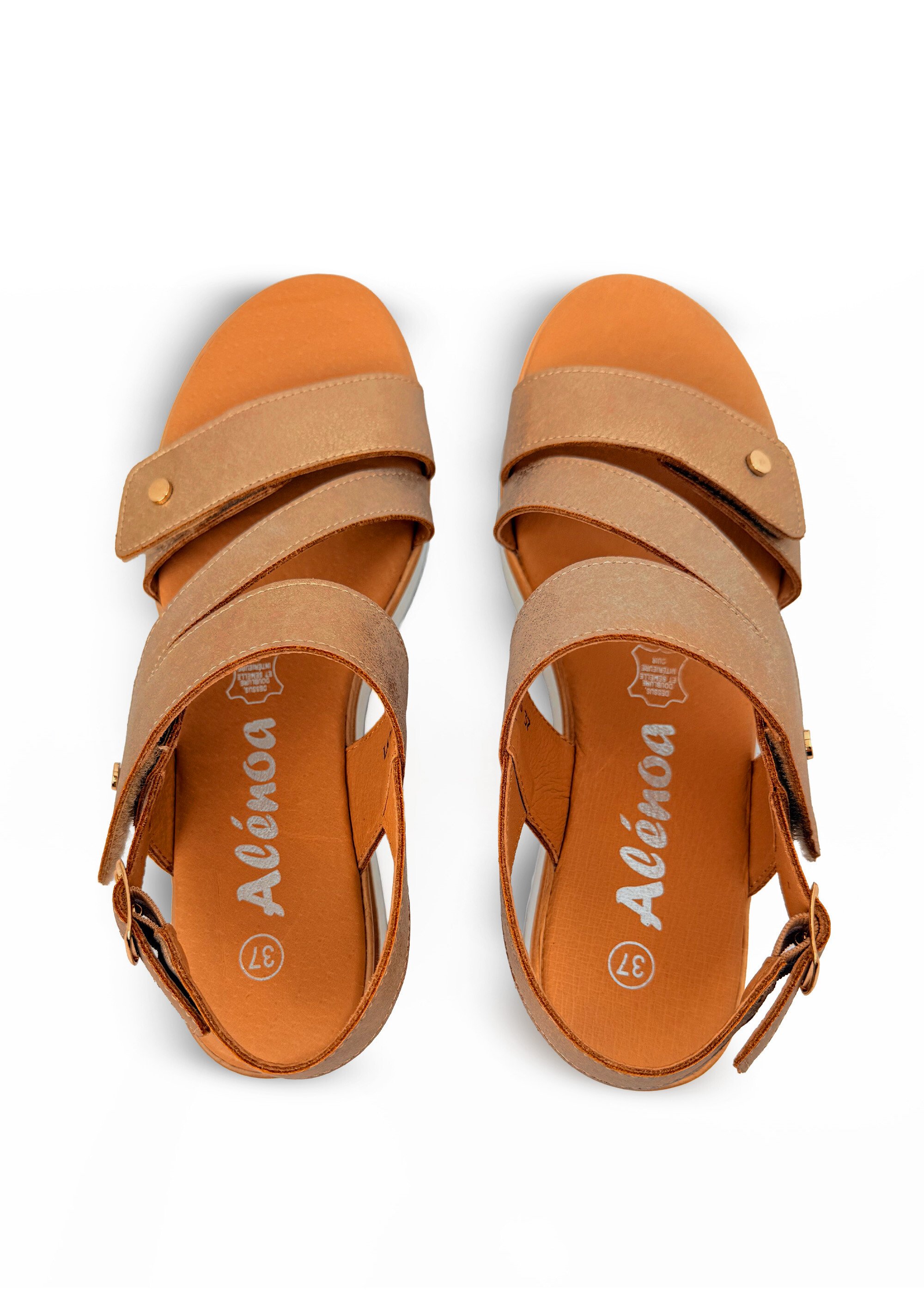 Sandales en cuir, semelle compensée Femme Beige JP-AL1415 OV1