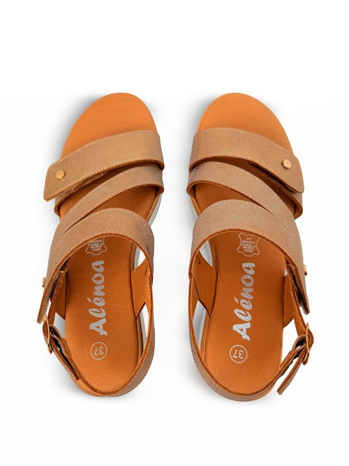 Sandales en cuir, semelle compensée Femme Beige JP-AL1415 OV1