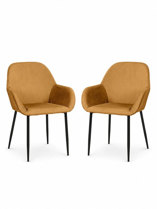 Set 2 Fauteuils velours cotelé, pieds métal JAUNE CMP-HD6831 FA1