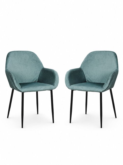 Set 2 Fauteuils velours cotelé, pieds métal BLEU CMP-HD6831 FA1