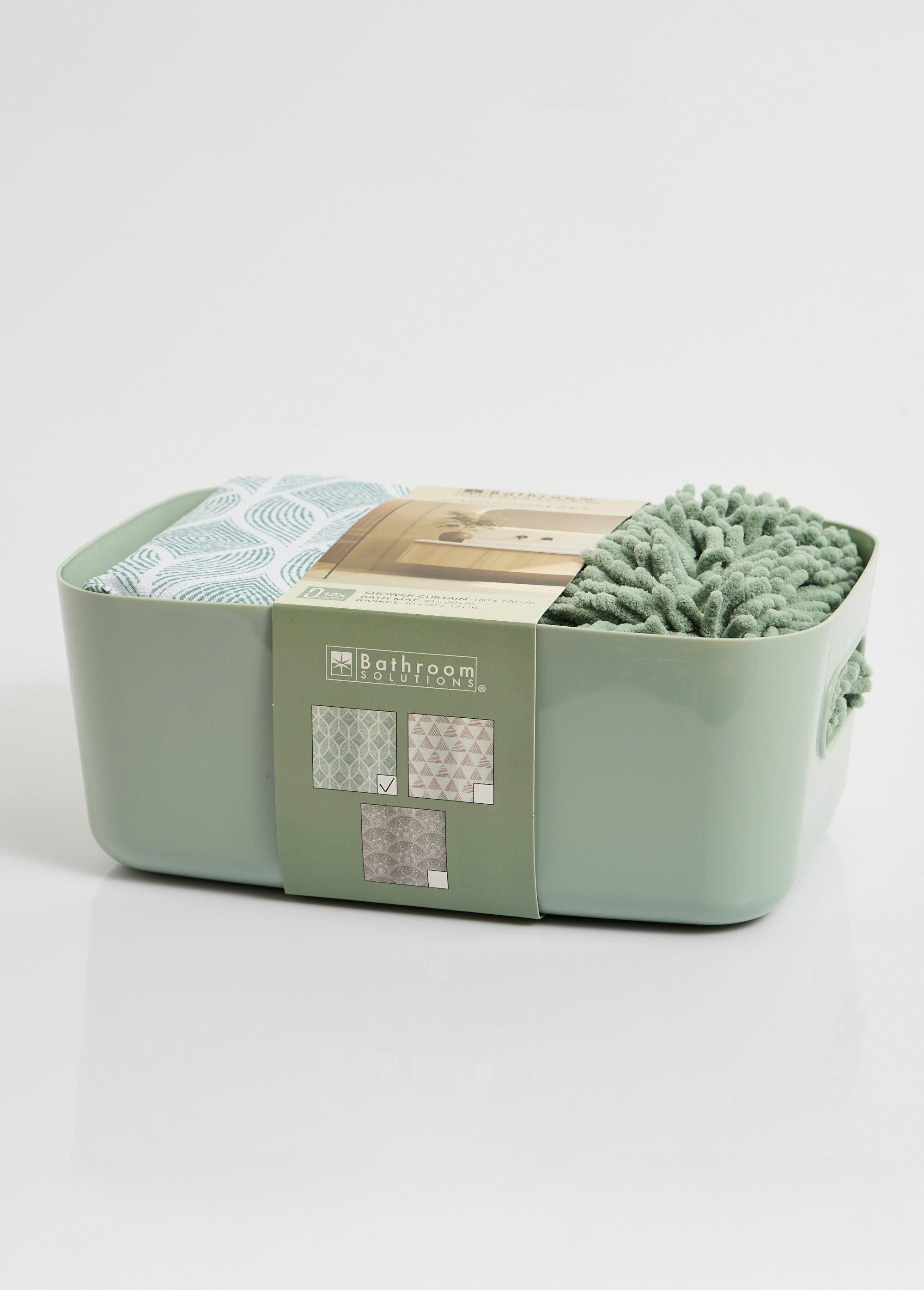 Set SDB 3 pcs Rideau + Tapis + Panier