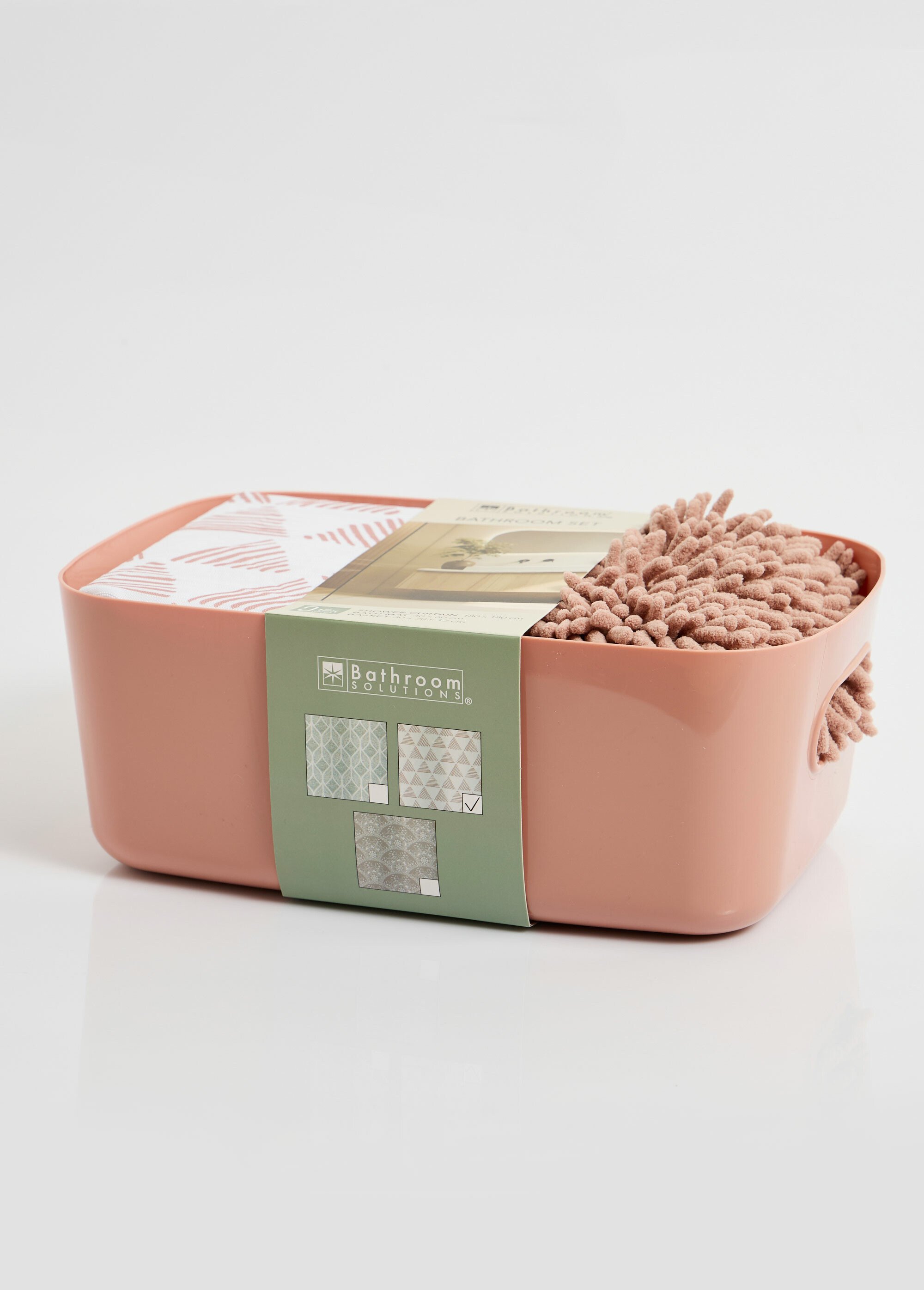 Set SDB 3 pcs Rideau + Tapis + Panier Rose KP-CY2400280 FA1