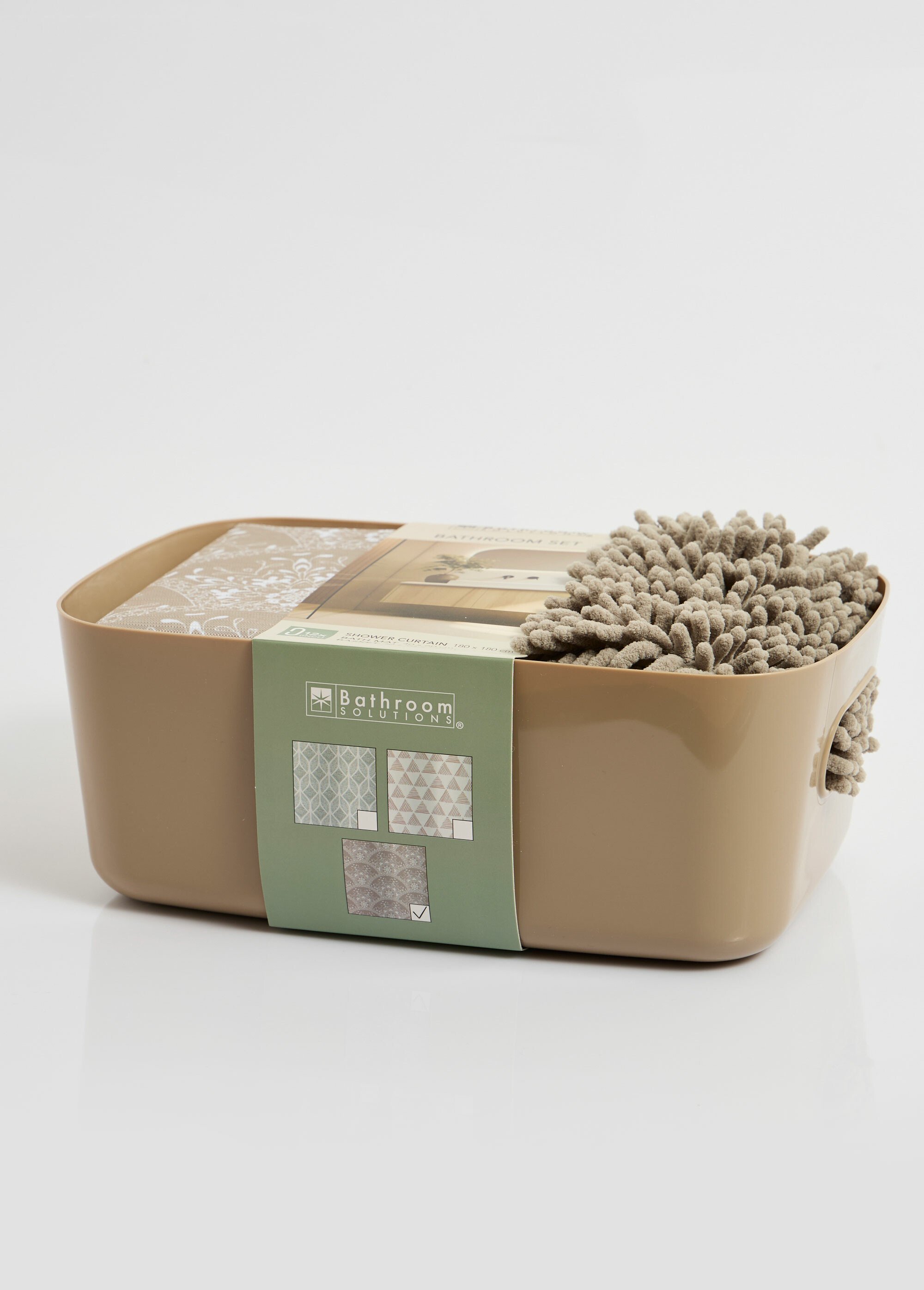 Set SDB 3 pcs Rideau + Tapis + Panier Beige KP-CY2400280 FA1