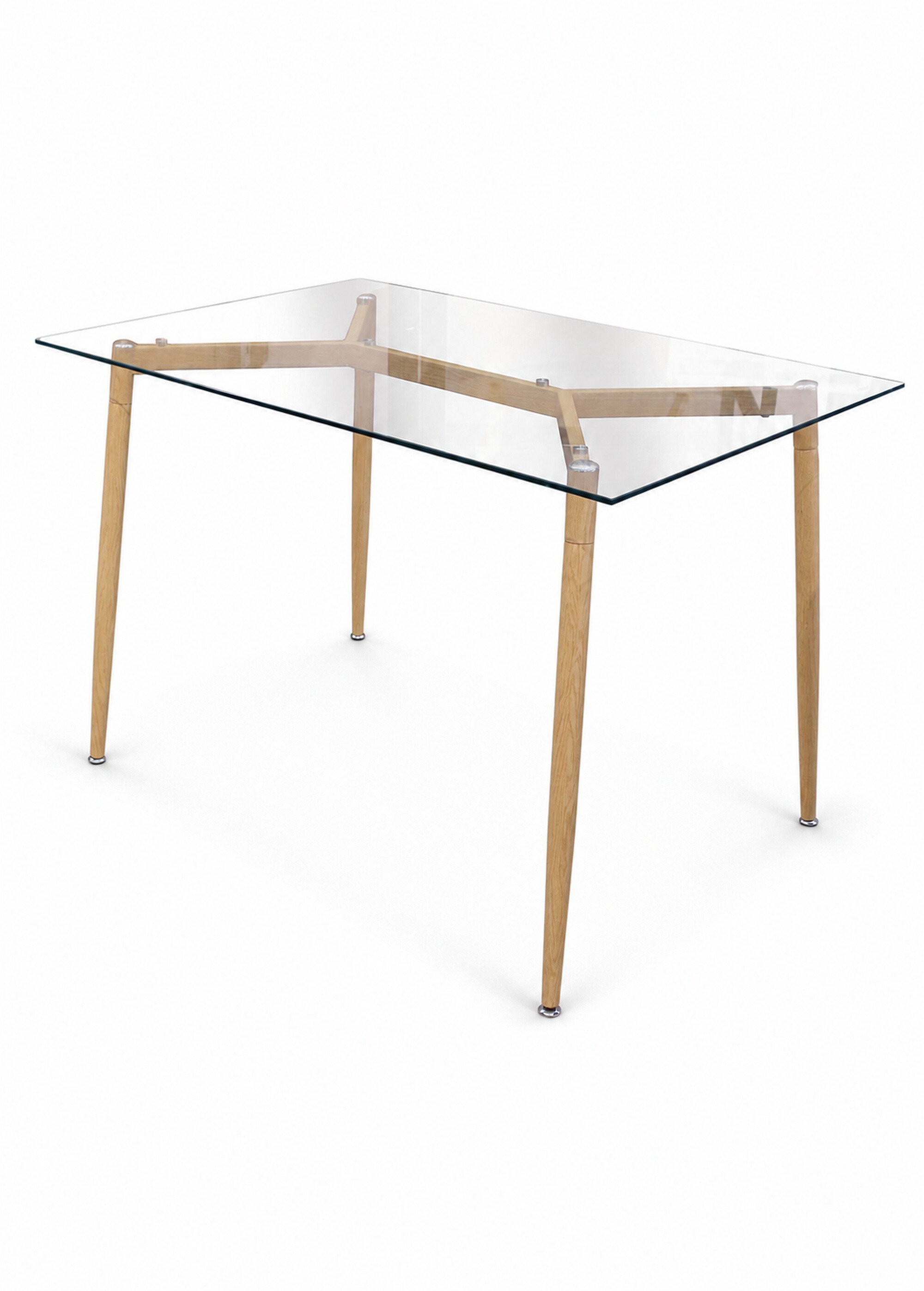 Table à manger plateau verre, pieds effet bois BLANC CMP-HD6401 FA1