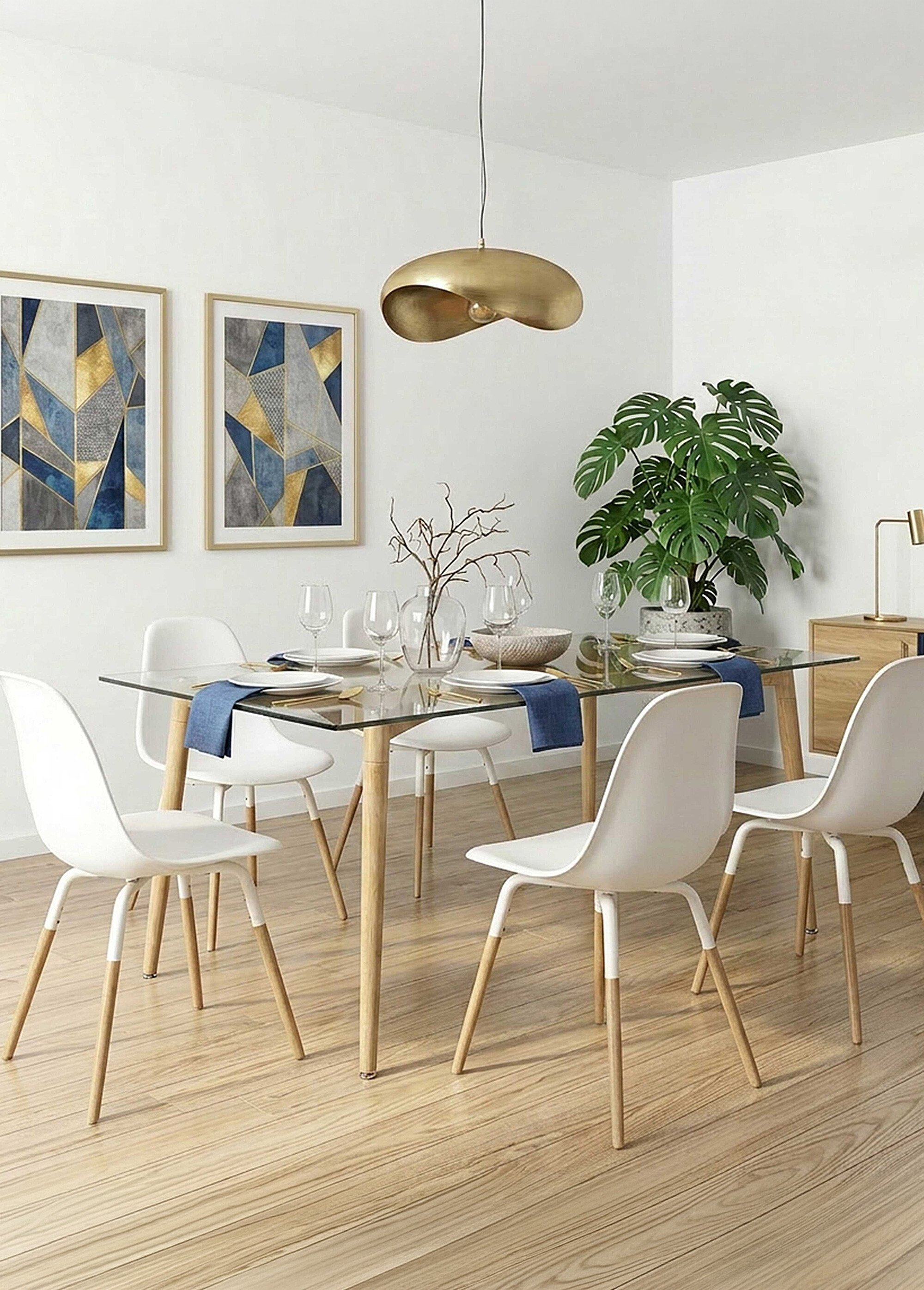 Table à manger plateau verre, pieds effet bois BLANC CMP-HD6401 SI1