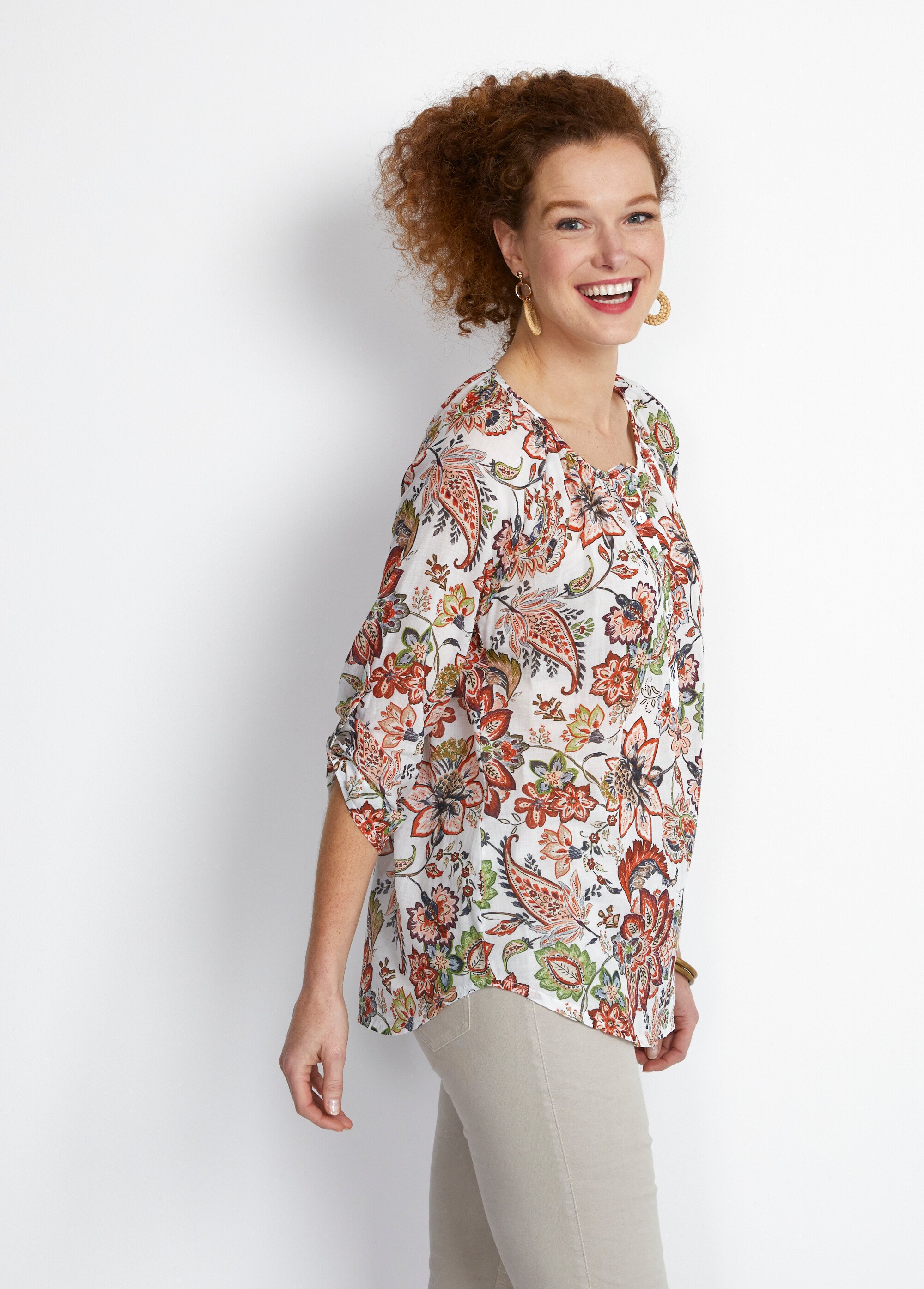 Tunique boutonnée imprimé cachemire Femme Orange CRESCENDO DR1