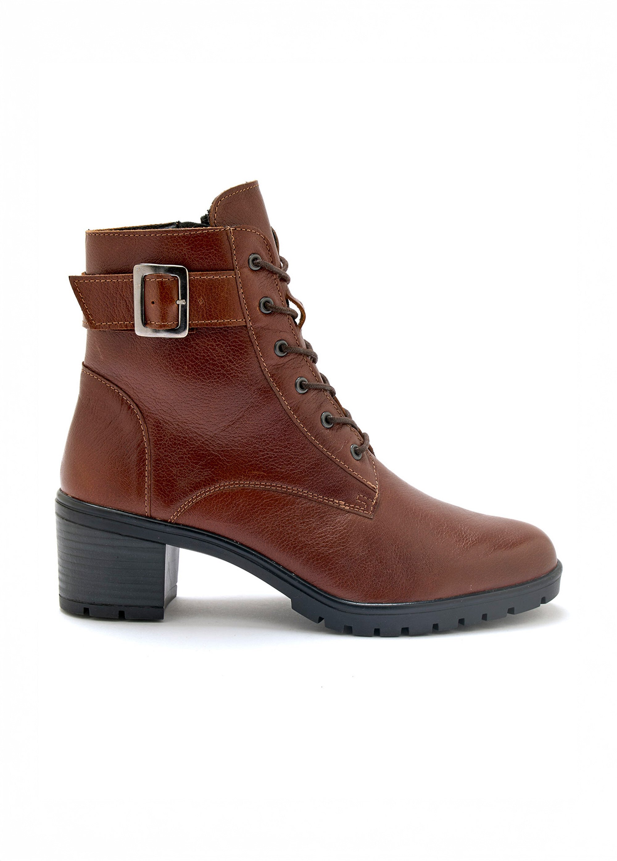 Boots lacées à talon semelle crantée Femme Marron PED2011876 DR1