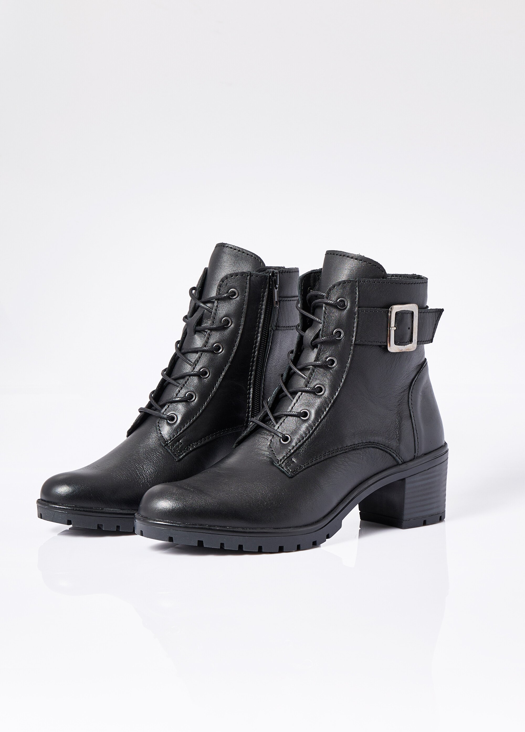 Boots lacées à talon semelle crantée Femme Noir PED2011876 DE1