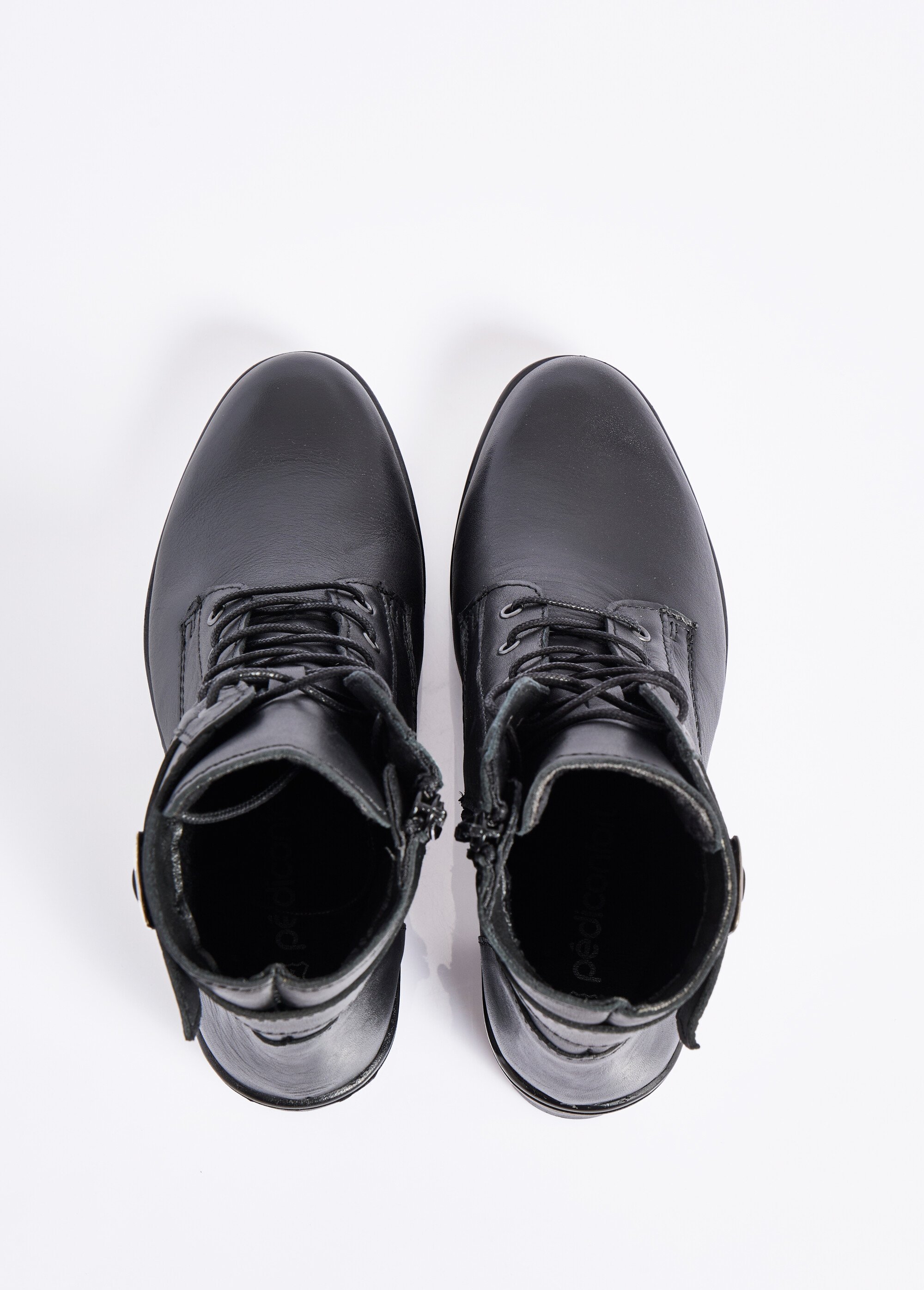 Boots lacées à talon semelle crantée Femme Noir PED2011876 OV1