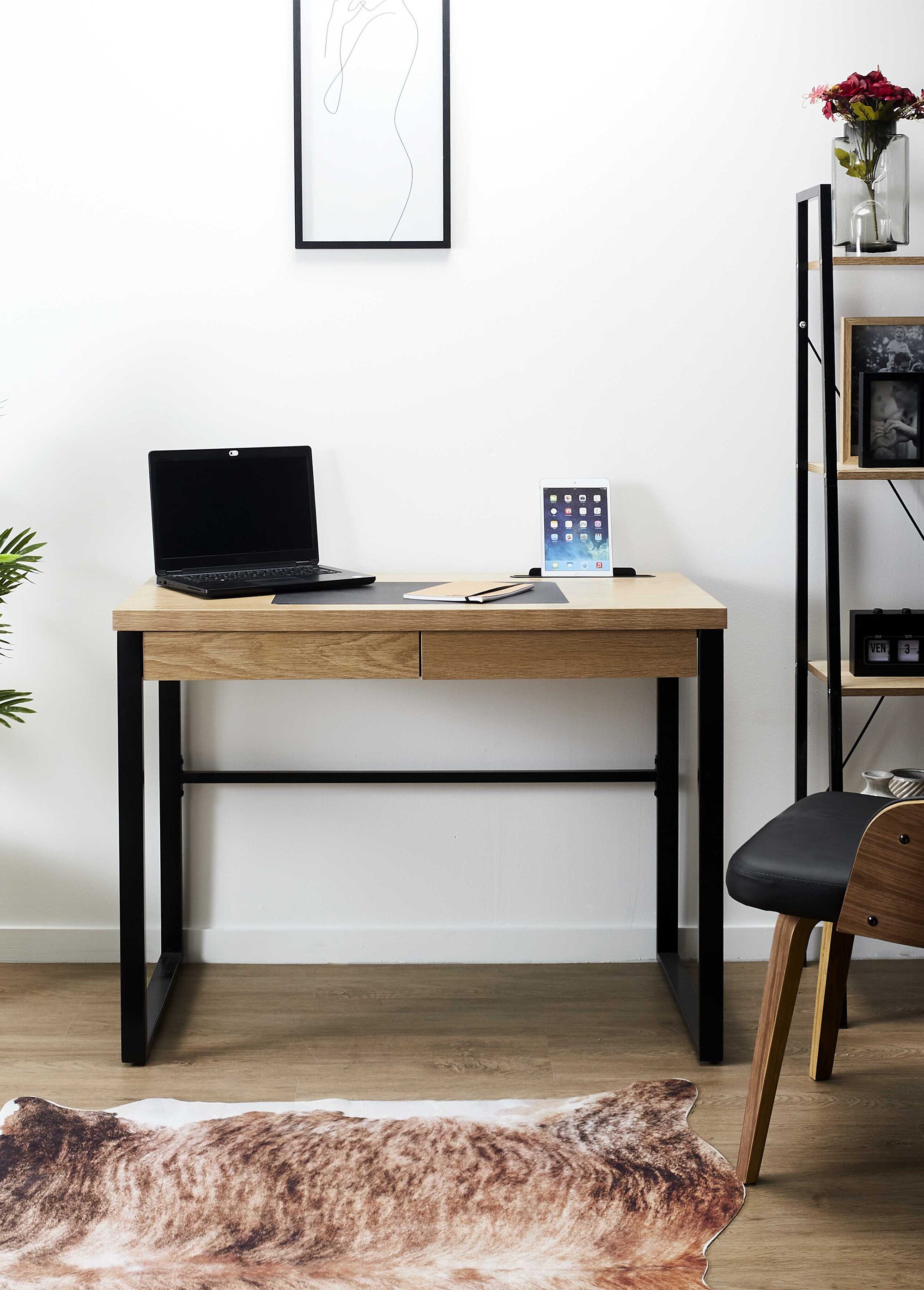 Bureau plateau bois, piètement métal MARRON CMP-HD3722 SI1