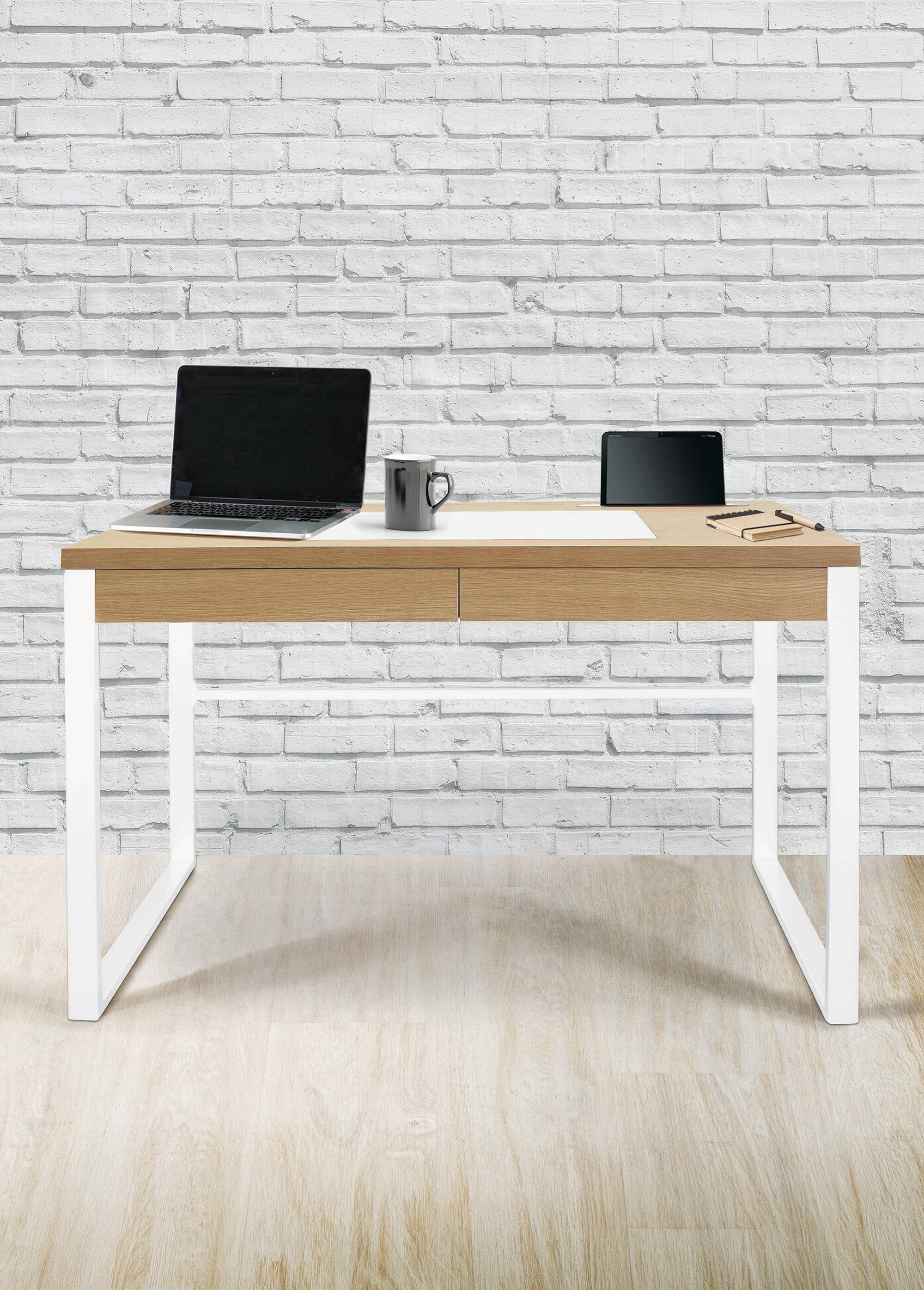 Bureau plateau bois, piètement métal MARRON ET BLANC CMP-HD3722 SI1