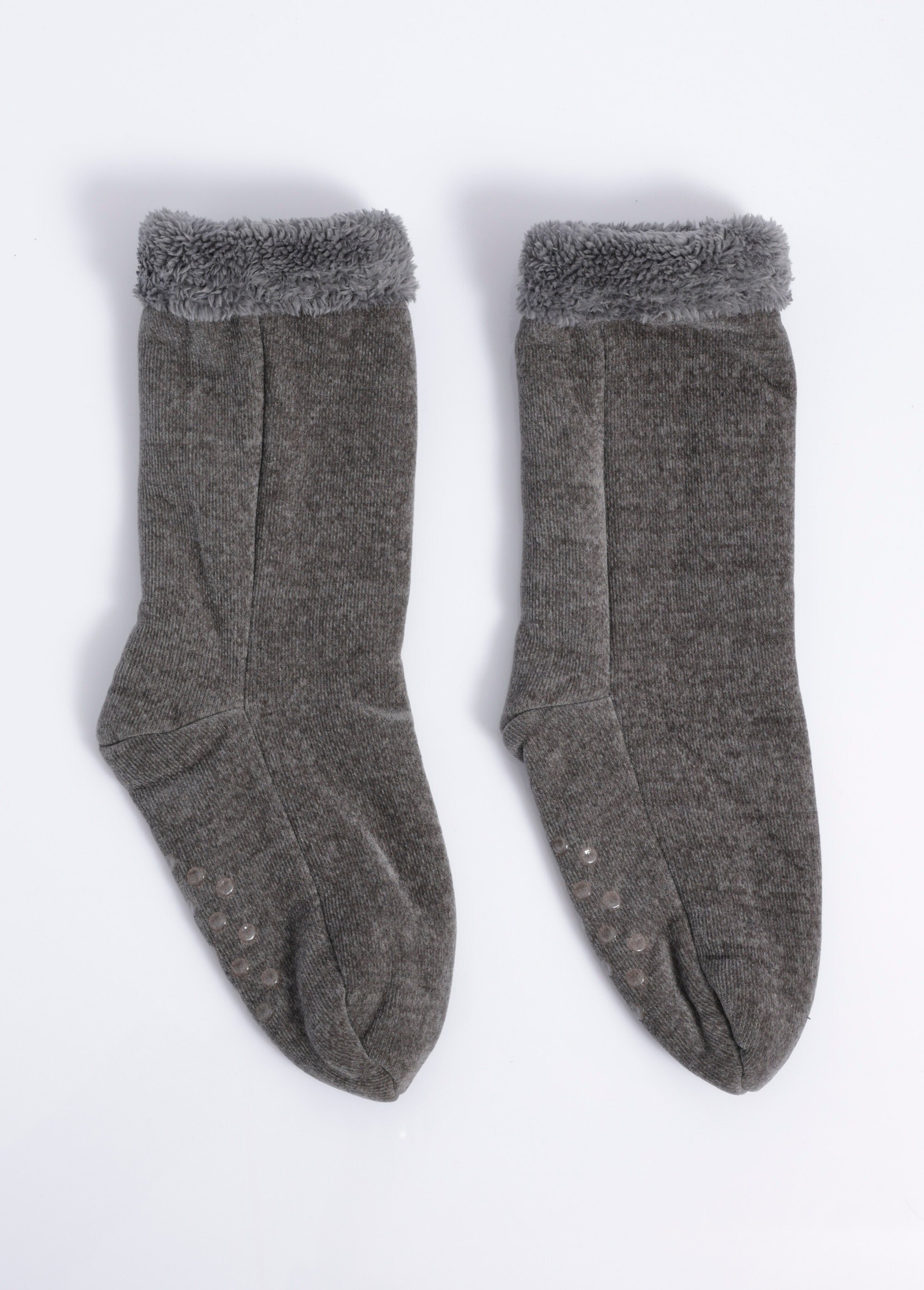 Chaussettes d'intérieur chaudes à picots Femme Gris TIS-CHENILLE FA1