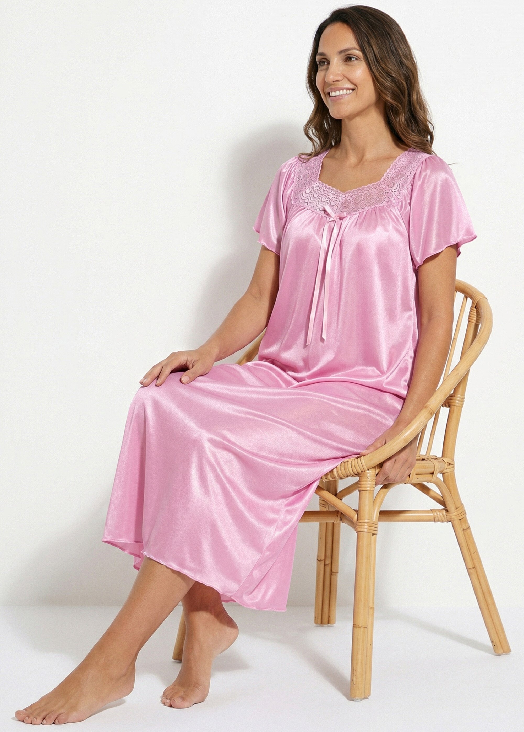 Chemise de nuit satinée longue antistatique dentelle Femme Rose SCARPE MV1