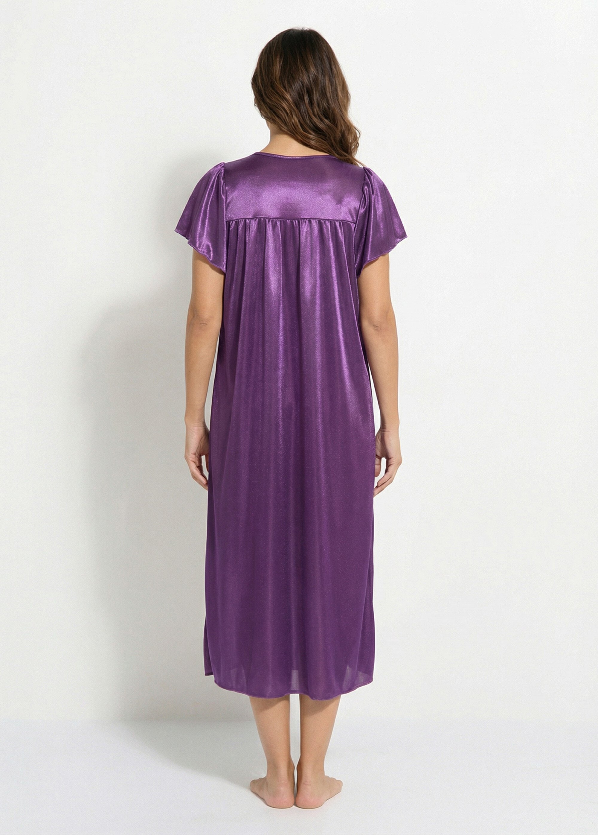 Chemise de nuit satinée longue antistatique dentelle Femme Violet SCARPE DO1