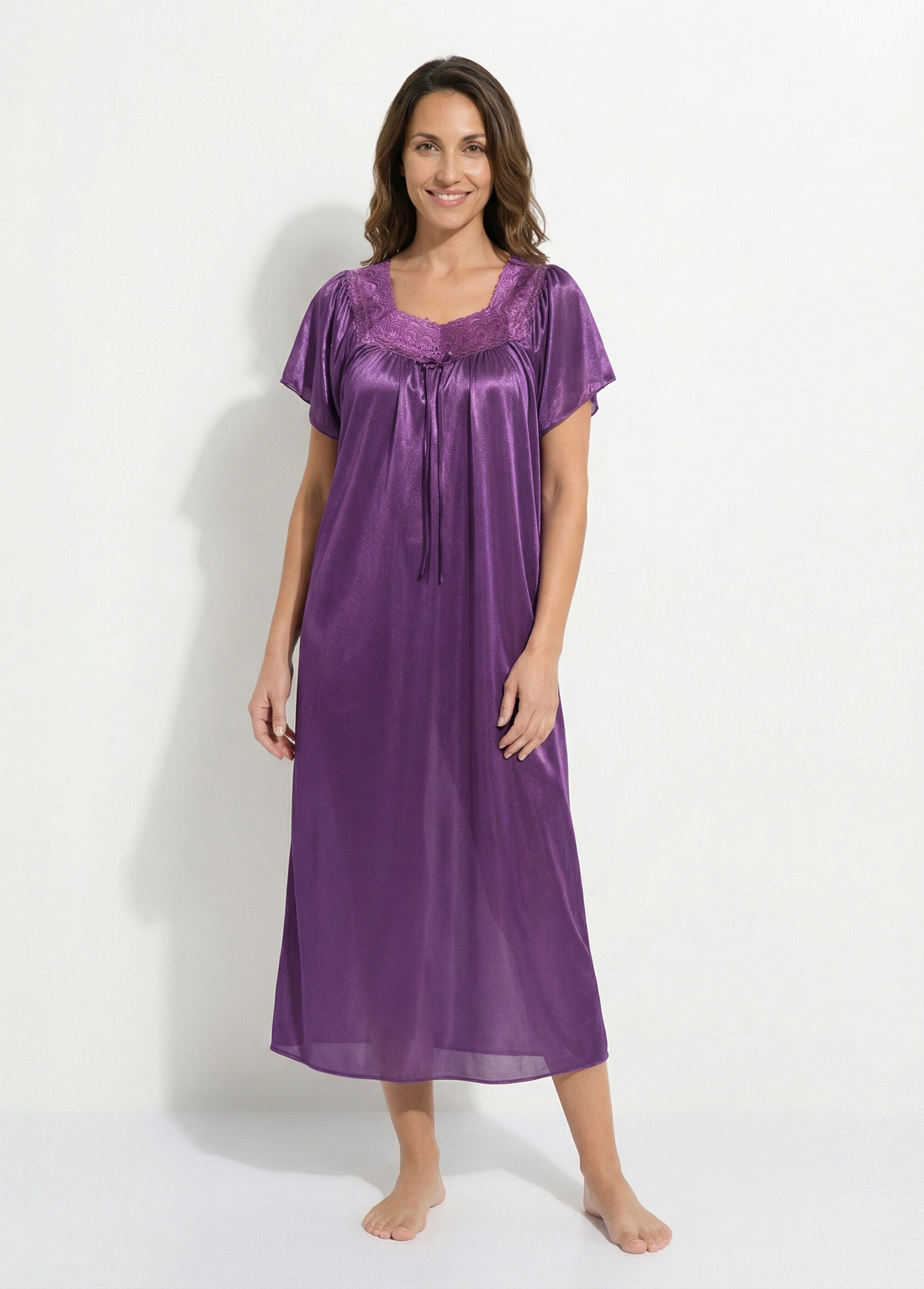 Chemise de nuit satinée longue antistatique dentelle Femme Violet SCARPE FA1