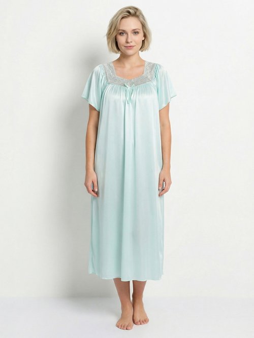 Chemise de nuit satinée longue antistatique dentelle Femme Vert SCARPE FA1