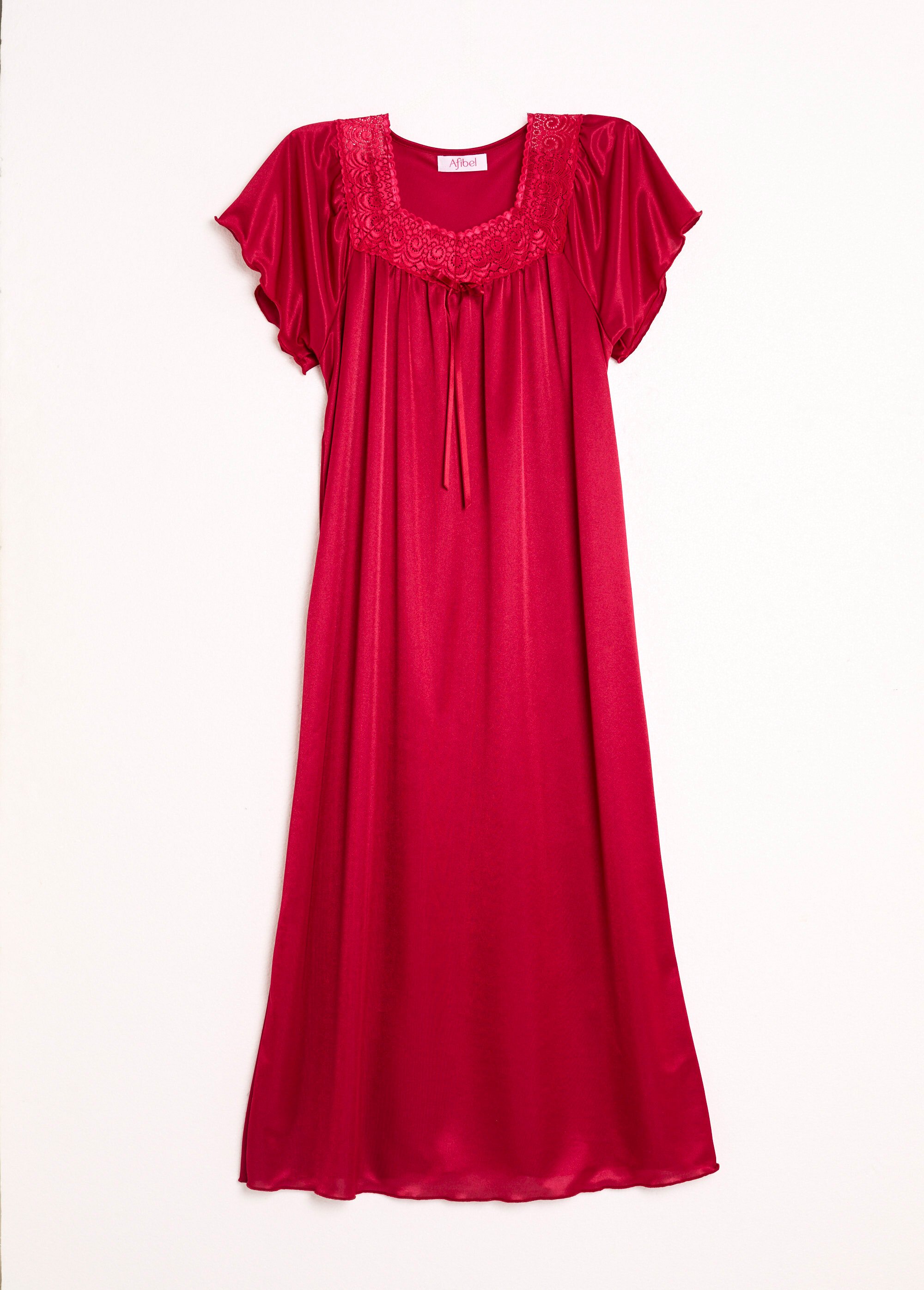 Chemise de nuit satinée longue antistatique dentelle Femme Rouge SCARPE AP1