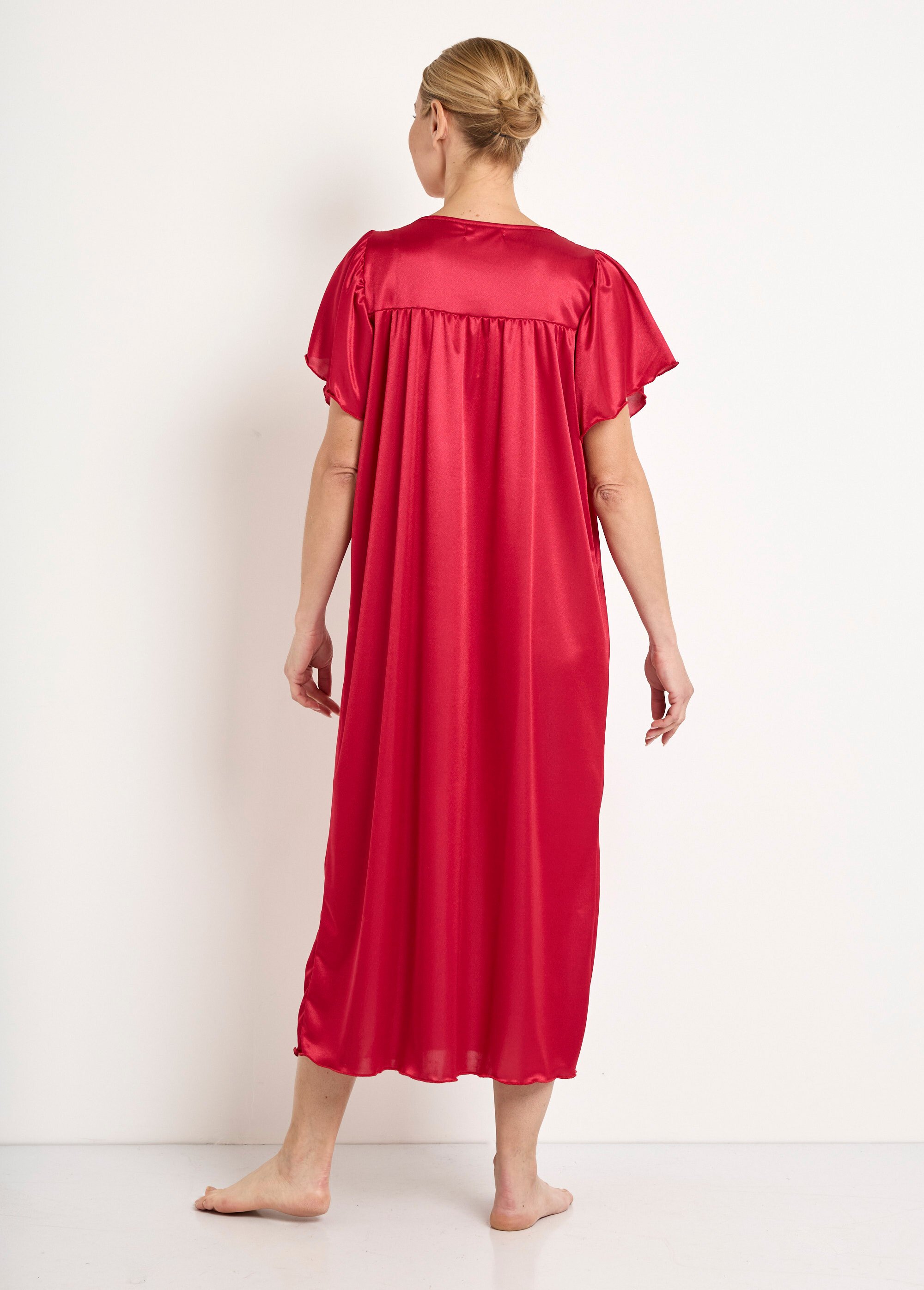 Chemise de nuit satinée longue antistatique dentelle Femme Rouge SCARPE DO1