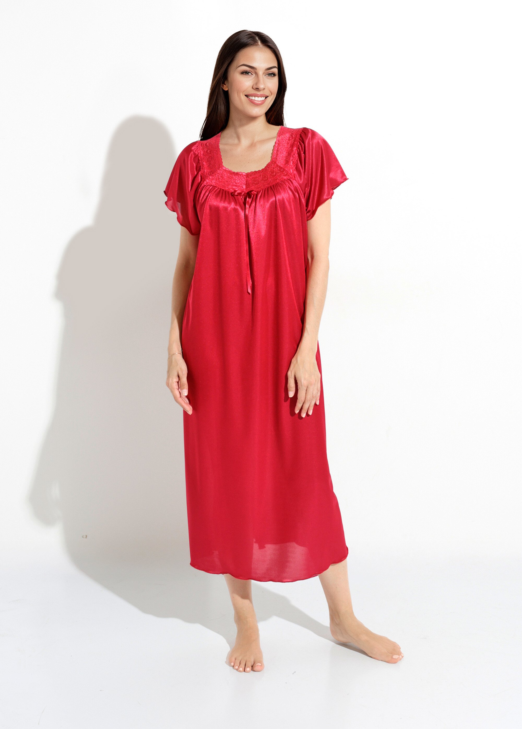 Chemise de nuit satinée longue antistatique dentelle Femme Rouge SCARPE FA1
