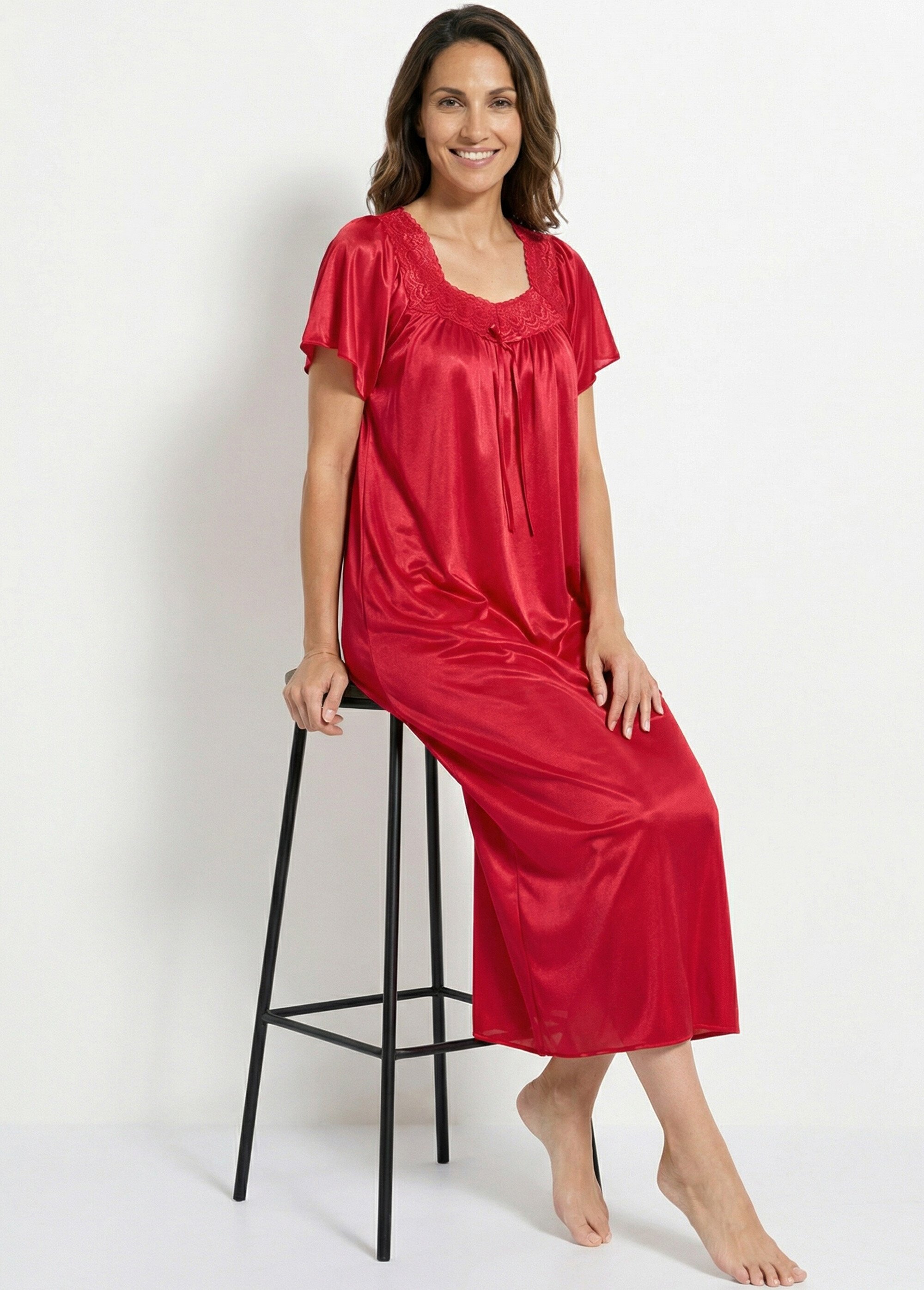 Chemise de nuit satinée longue antistatique dentelle Femme Rouge SCARPE MV1