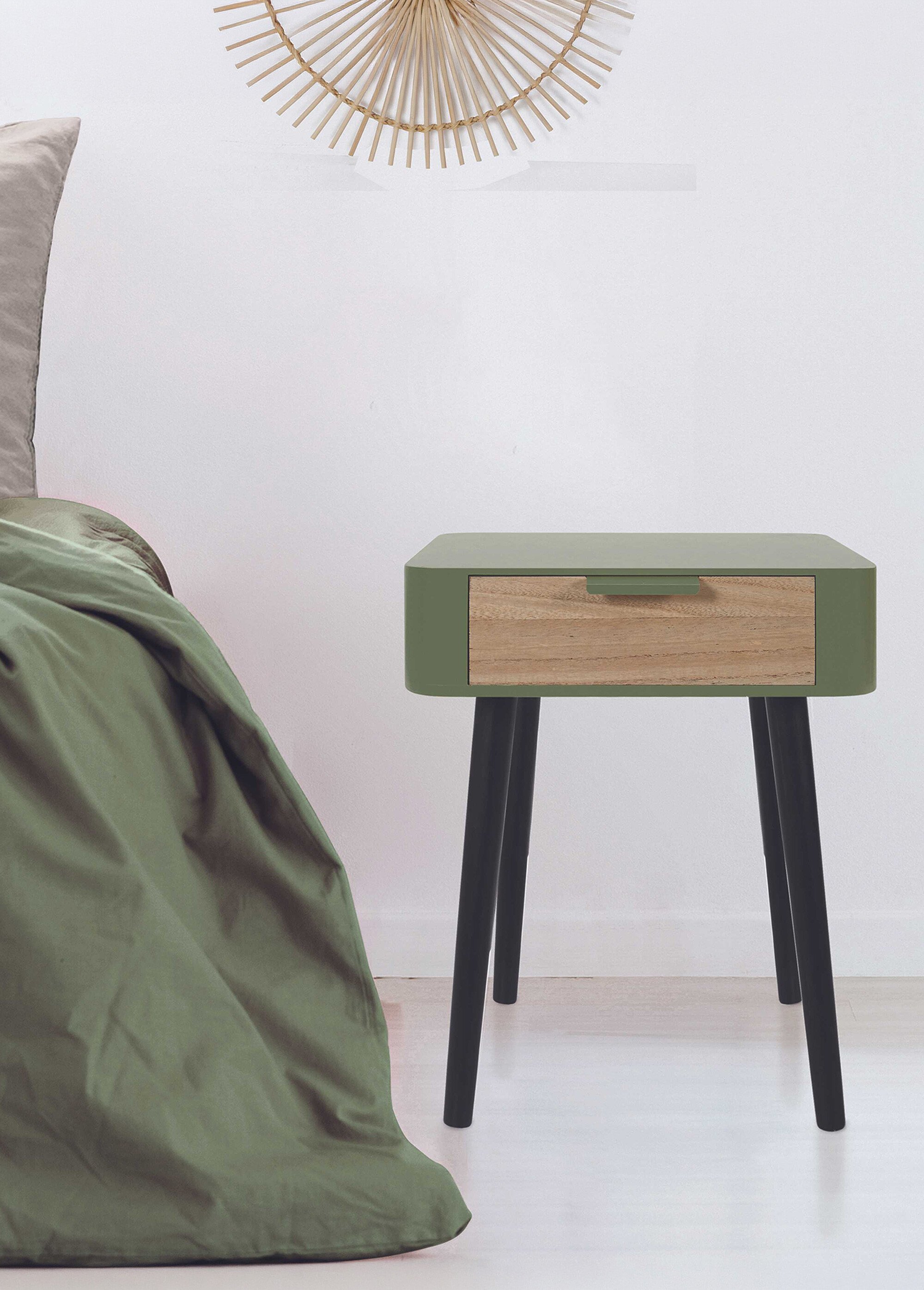 Chevet 1 tiroir, pieds compas en bois VERT CMP-HD7338 SI1