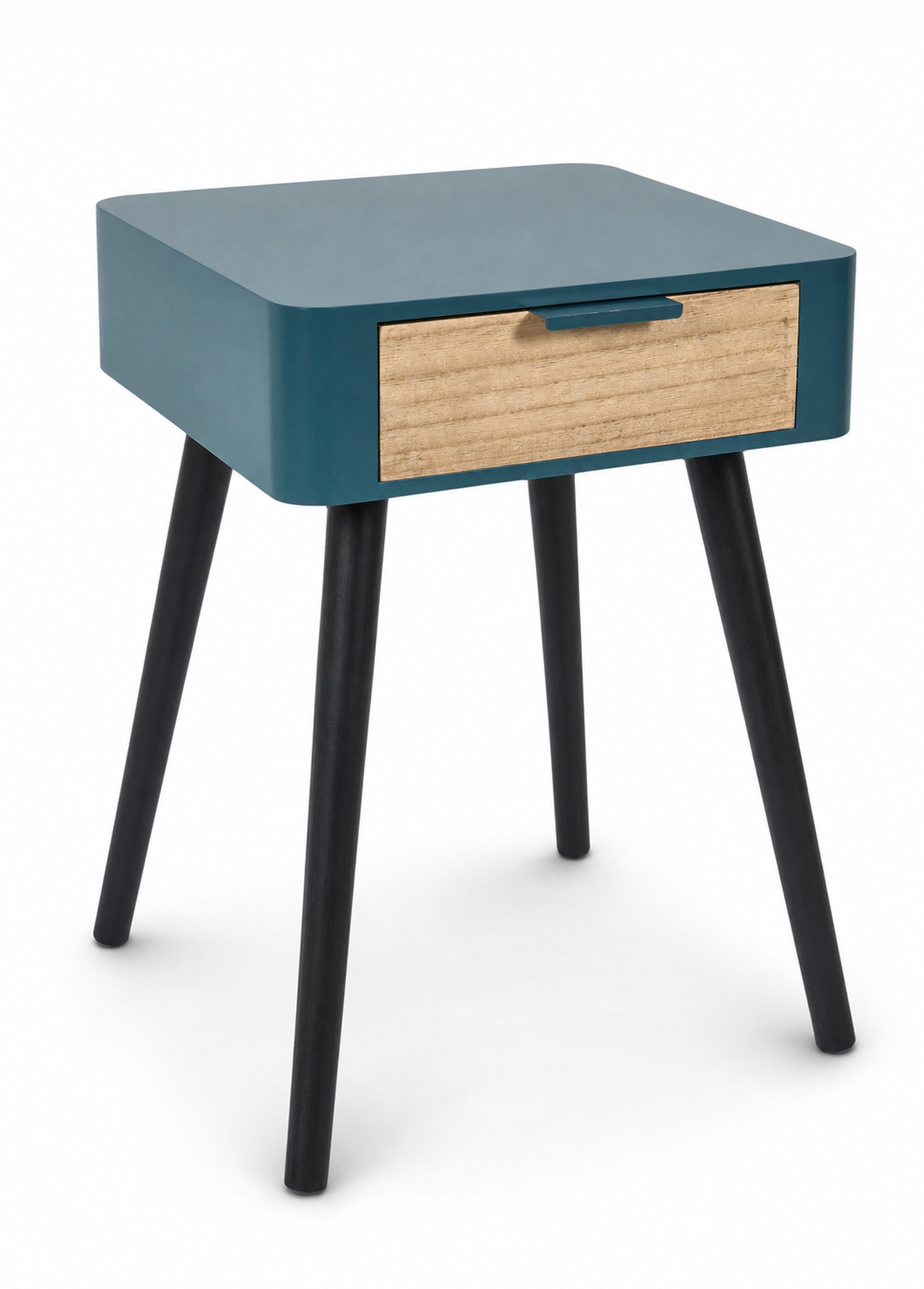 Chevet 1 tiroir, pieds compas en bois BLEU CMP-HD7338 FA1