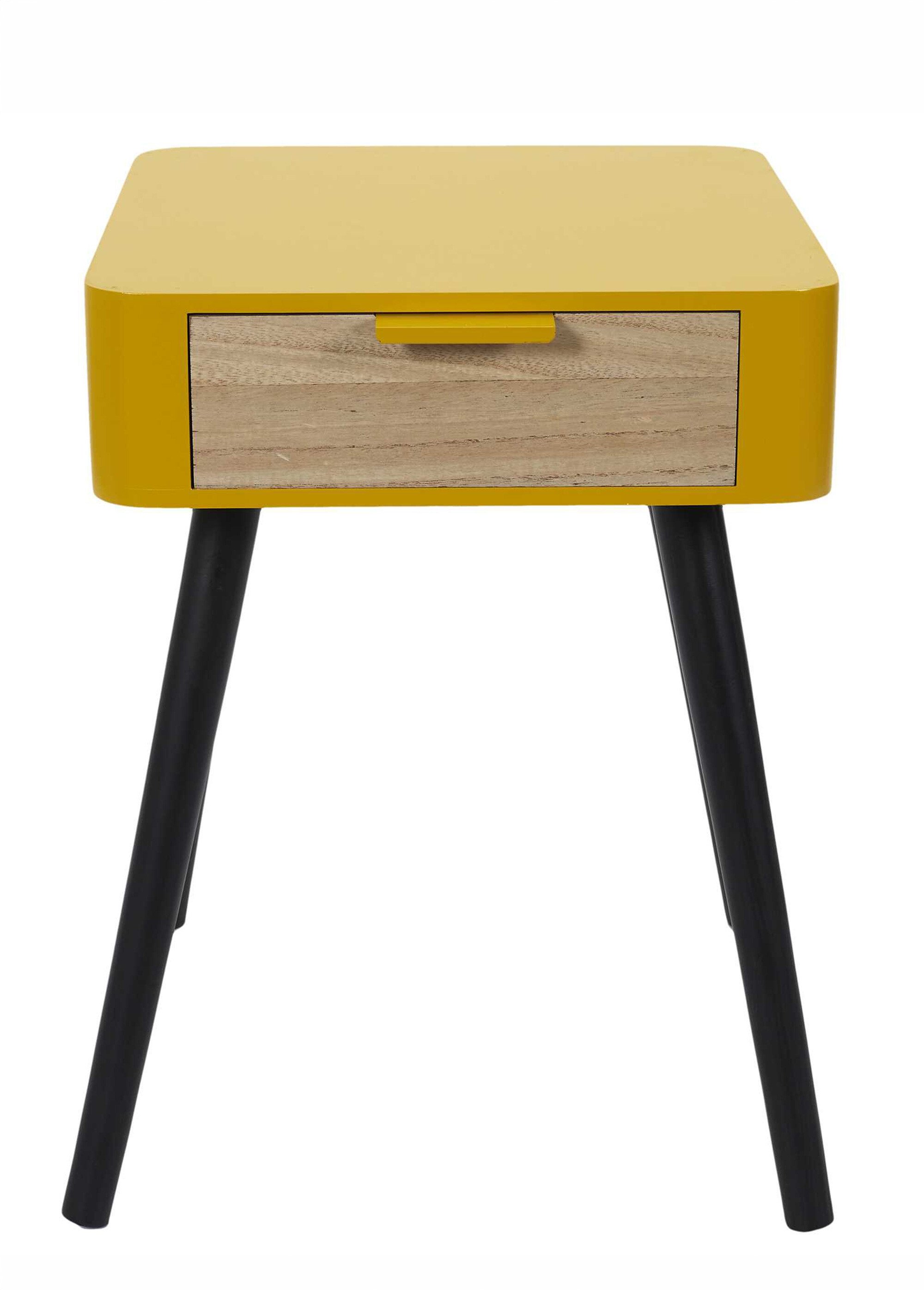 Chevet 1 tiroir, pieds compas en bois JAUNE CMP-HD7338 DE1