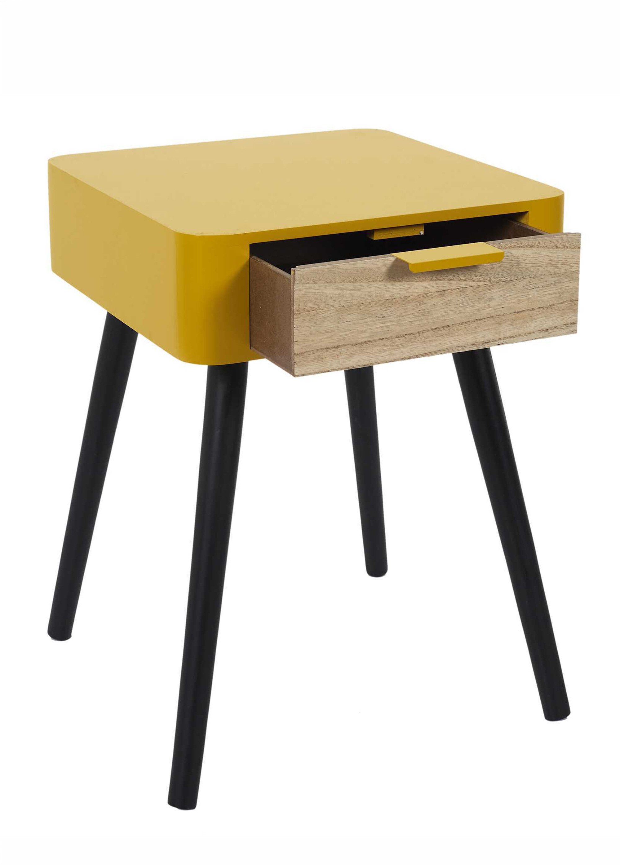 Chevet 1 tiroir, pieds compas en bois JAUNE CMP-HD7338 DE2