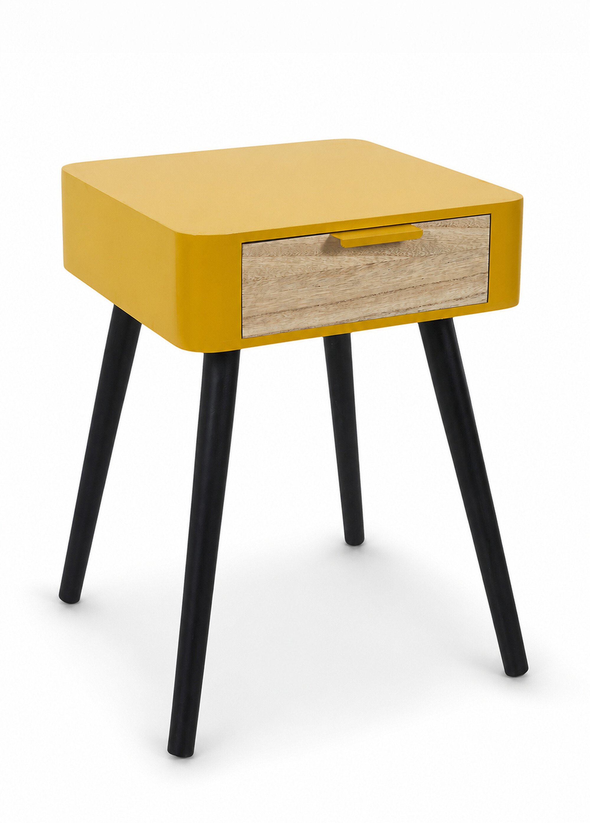 Chevet 1 tiroir, pieds compas en bois JAUNE CMP-HD7338 FA1