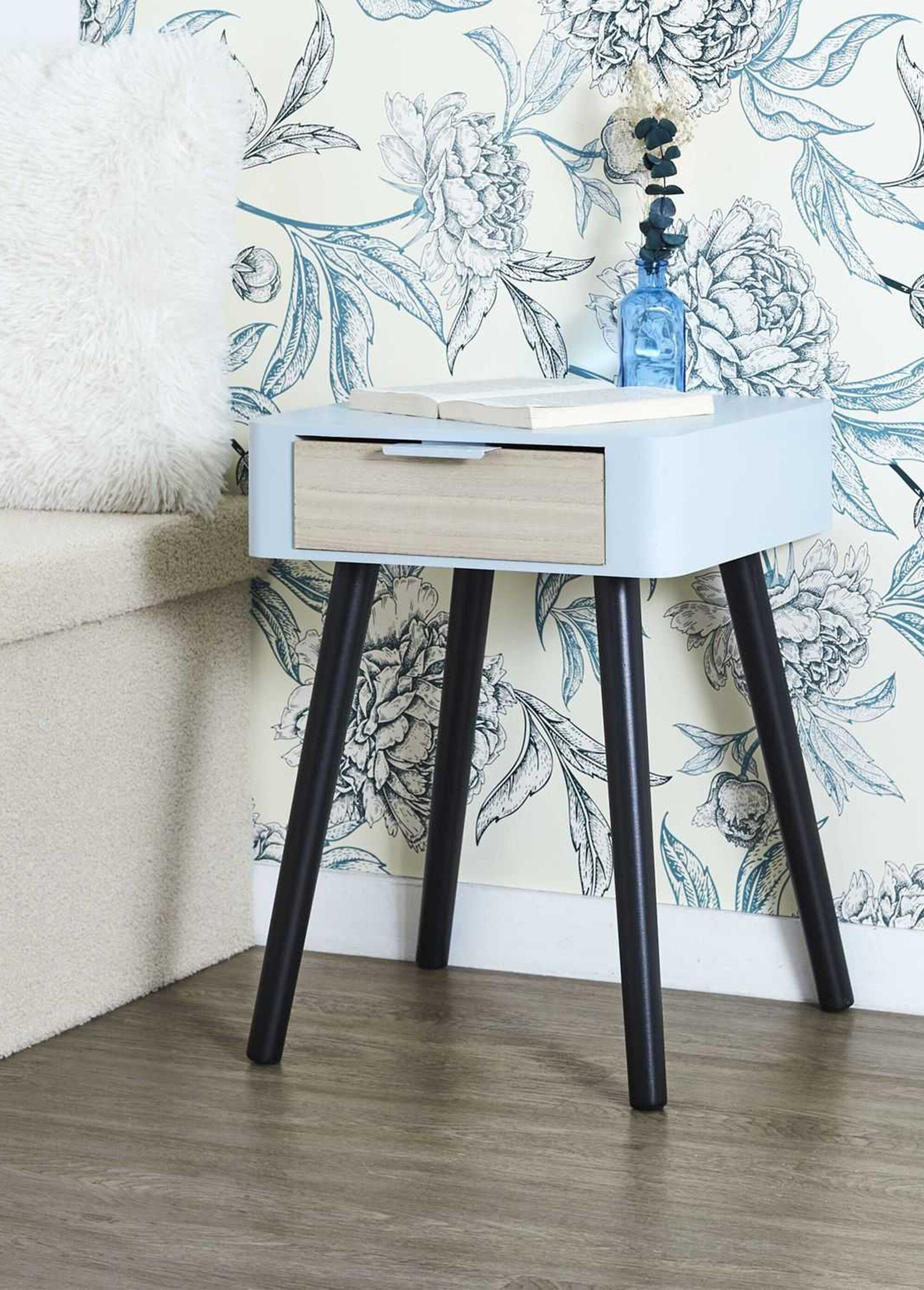 Chevet 1 tiroir, pieds compas en bois BLEU CMP-HD7338 SI1