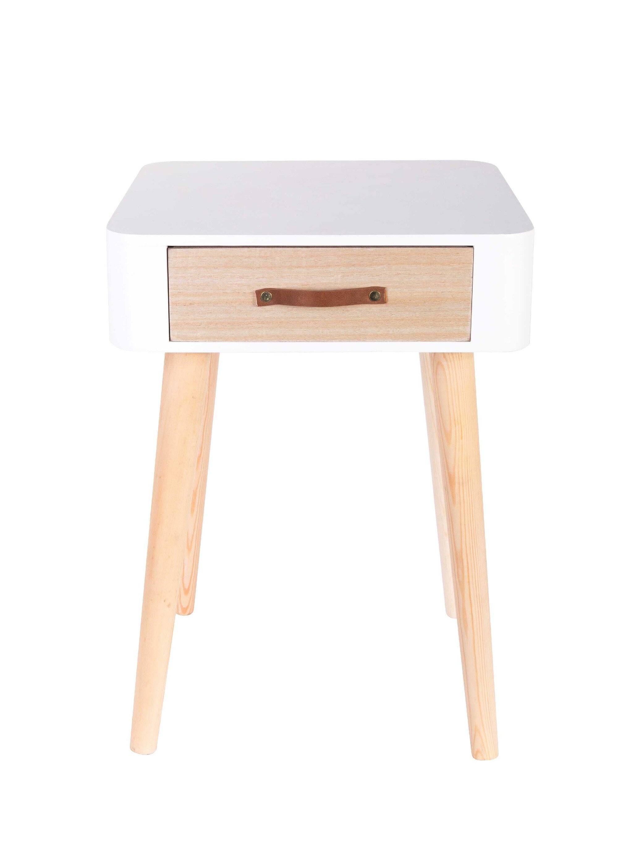 Chevet 1 tiroir, poignée façon cuir BLANC CMP-HD3739 DE2