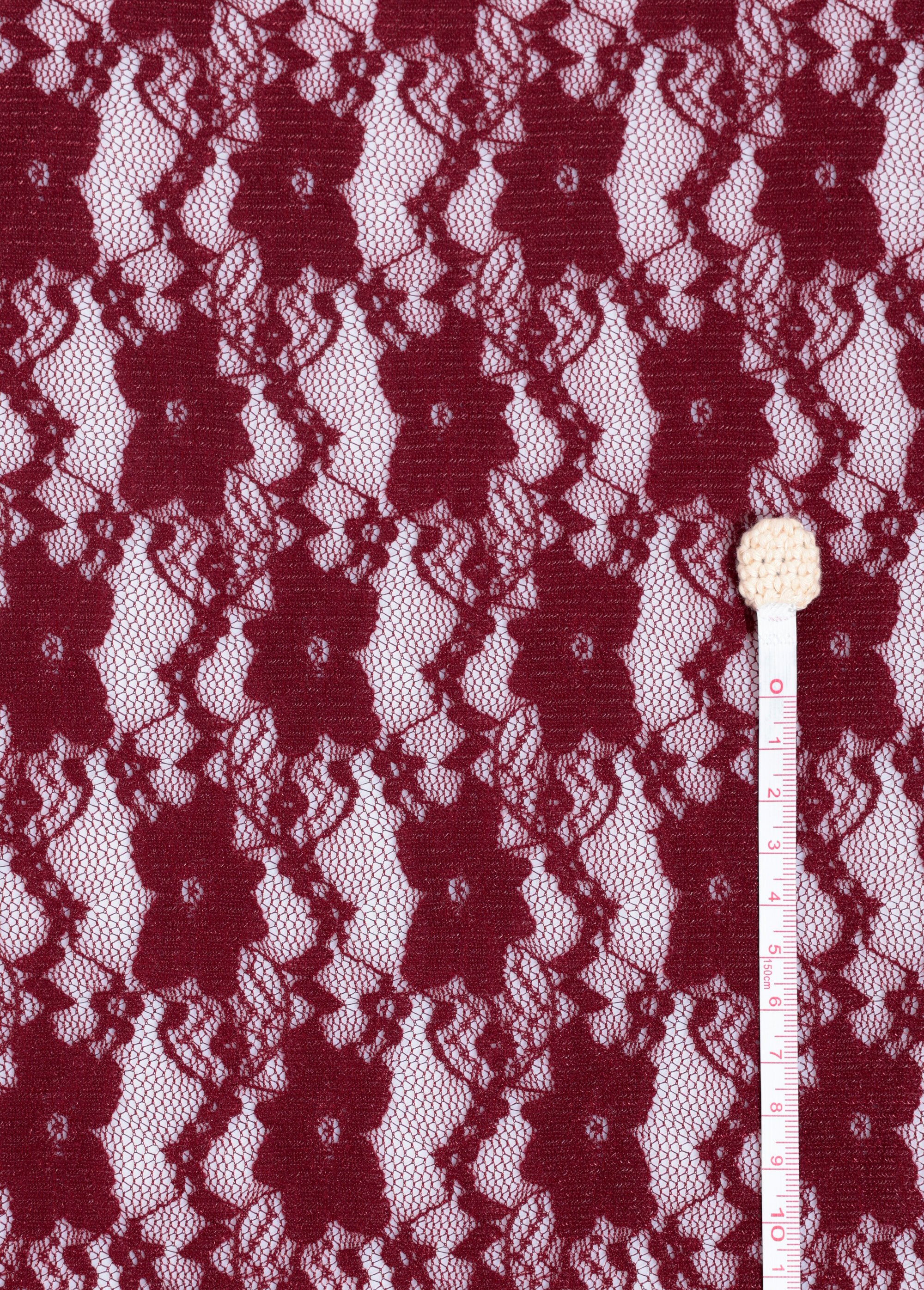 Coupon tissu broderie fleurs et tulle 7B ROUGE COT146840 DE1