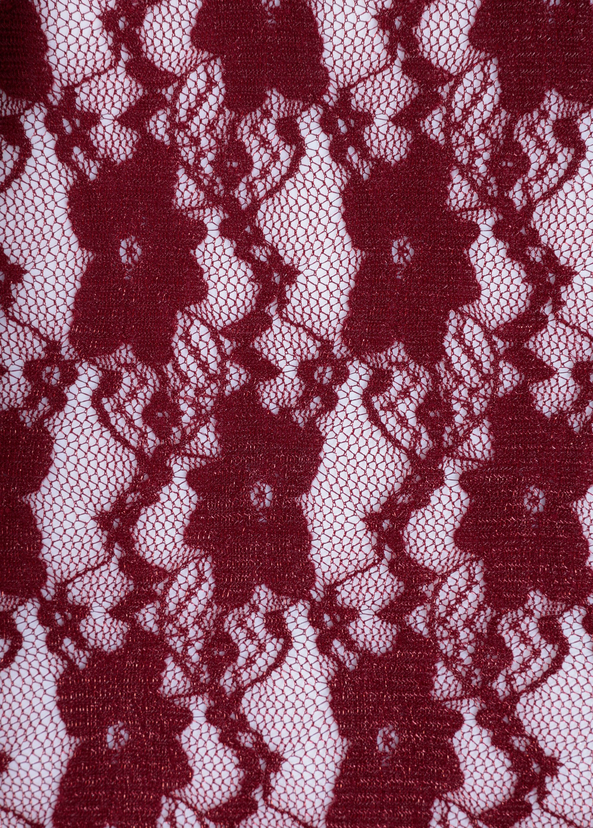 Coupon tissu broderie fleurs et tulle 7B ROUGE COT146840 DE2