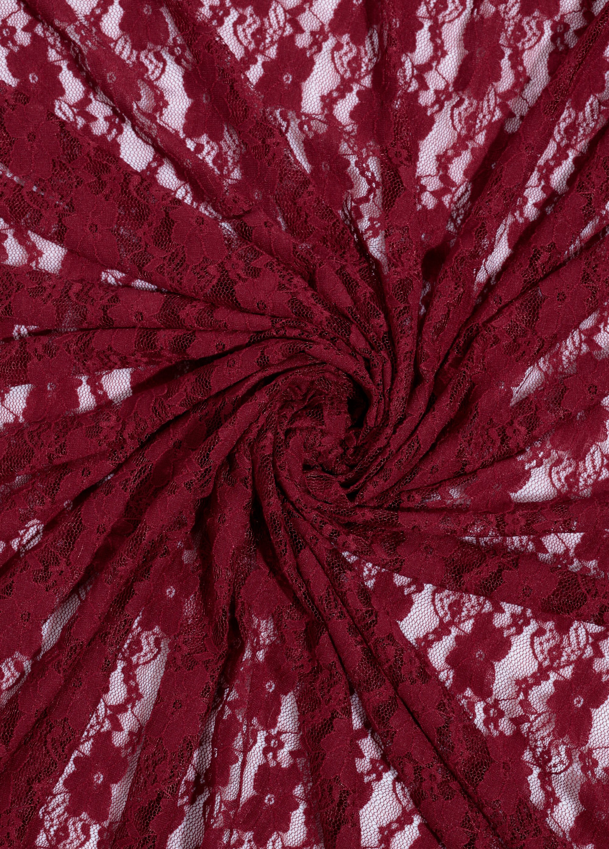 Coupon tissu broderie fleurs et tulle 7B ROUGE COT146840 FA1